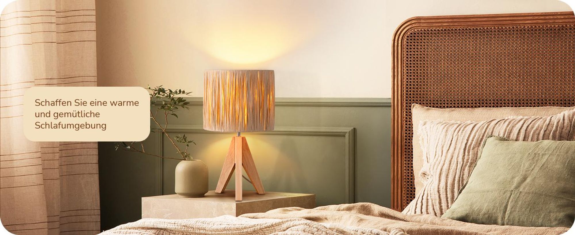 EDISHINE Nachttischlampe mit 4W Glühbirne, LED Tischlampe holzbein, Warmweiß, E27