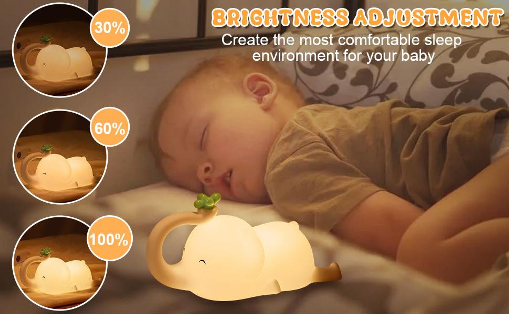 Nachtlicht Kinder,Elefant Nachtlicht Baby Stilllicht Dimmbar,Silikon Touch Nachttischlampe Kinder Mit Timer,USB Aufladbare,Baby Geschenk Junge Mädchen