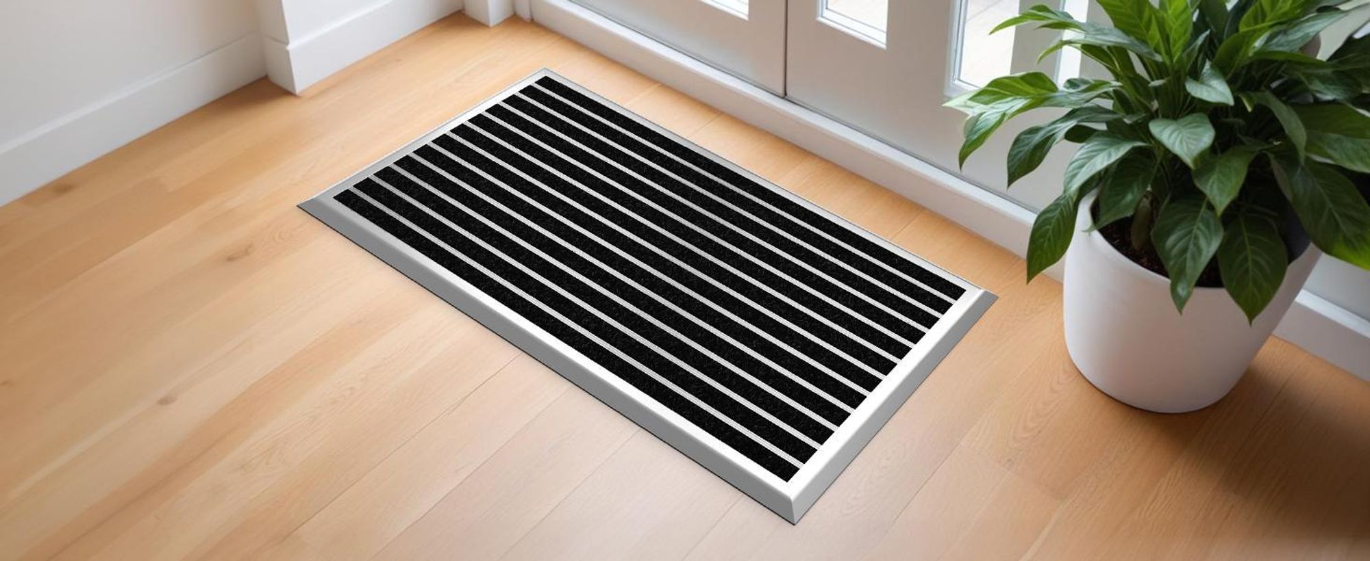 Fußmatte Außen Schmutzfangmatte für Draußen - 40 x 60 cm silbernem Aluminiumrand Wetterfester Fußabstreifer Outdoor Fußmatte