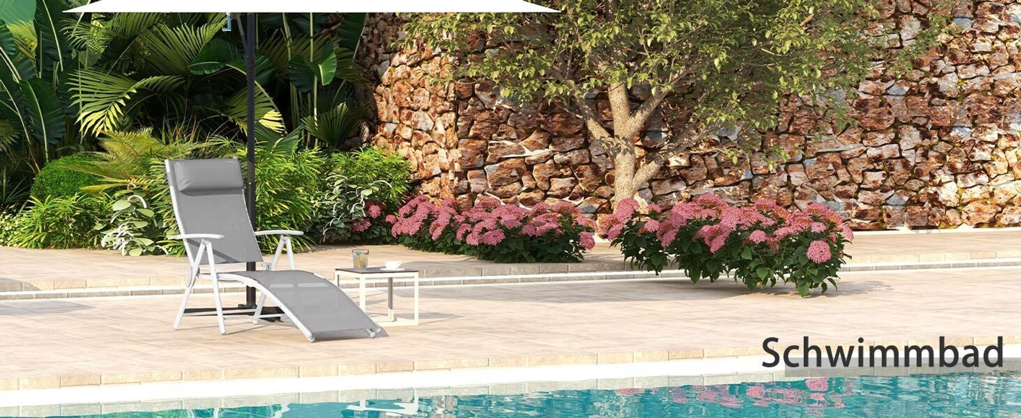 Outsunny Sonnenliege Liegestuhl Gartenliege 7 Positionen verstellbar Grau