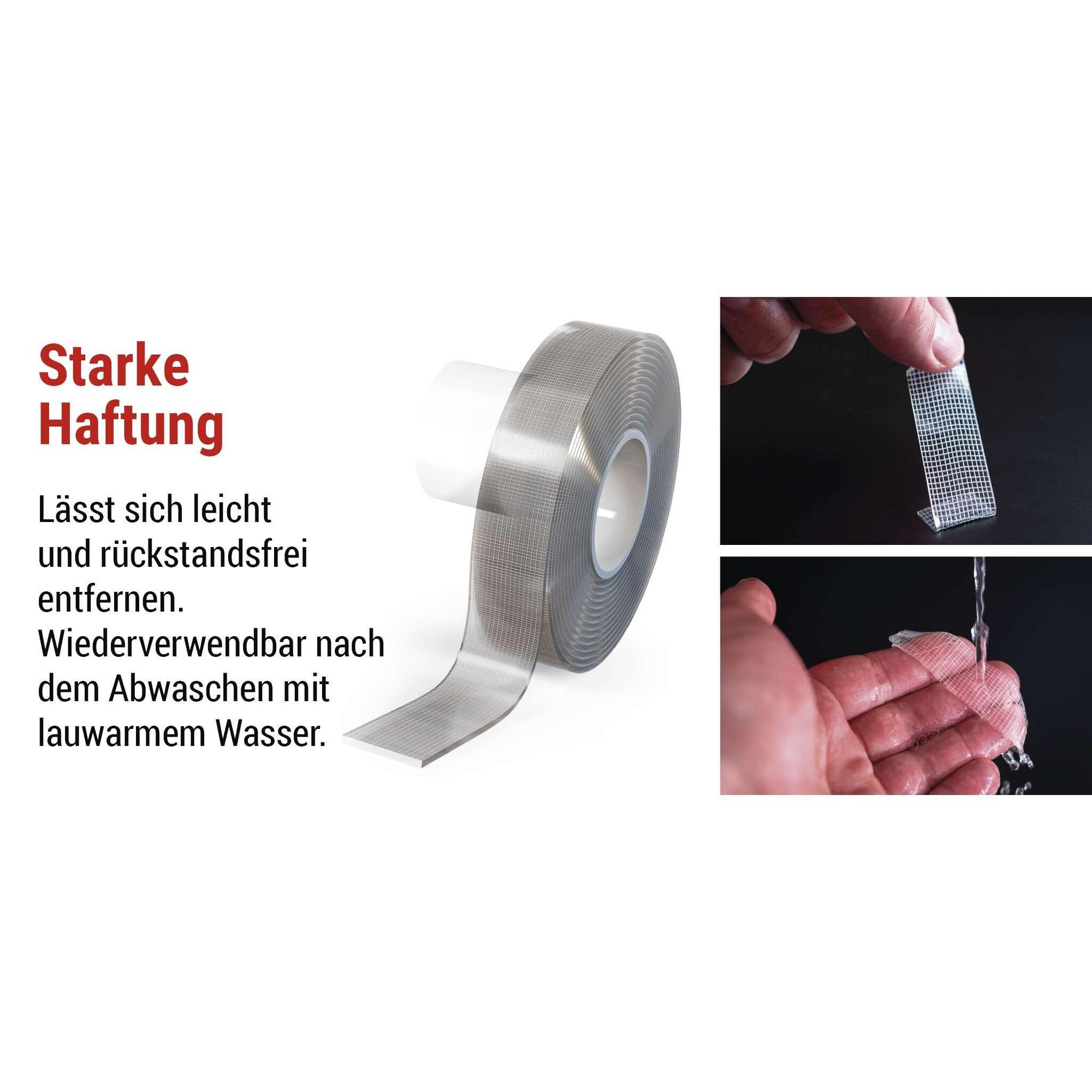 EMOS Doppelseitiges Akryl-Klebeband mit Textilgewebe, 3m Rolle, Nano-Tape wiederverwendbar, abnehmbare Klebestreifen, 1,9cm breit, transparent , F6301