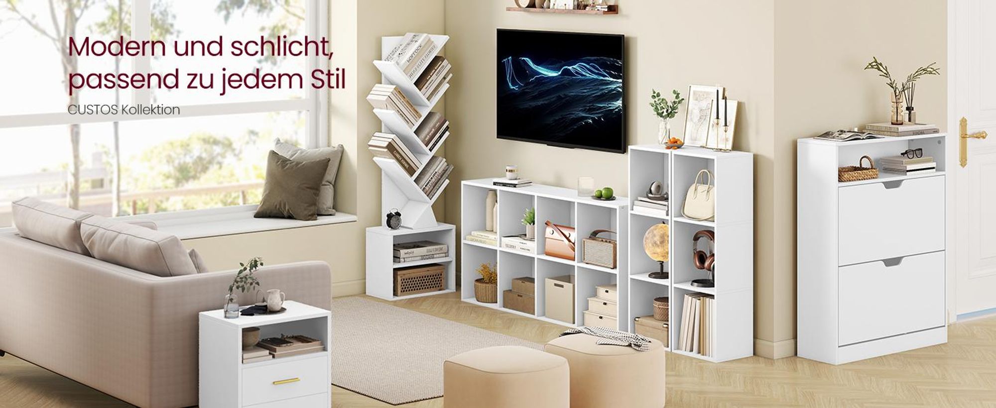 VASAGLE Bücherregal Baumform, Standregal, Eckregal platzsparend, Aufbewahrungsregal, Schlafzimmer, Wohnzimmer, Homeoffice, 2 Fächer
