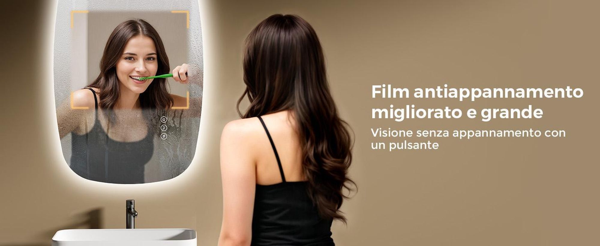 S'AFIELINA 80×50 cm specchio da parete LED - specchio da bagno con illuminazione, vetro HD, dimmerabile, LED a 3 colori, antiappannamento, appendibile in orizzontale e in verticale