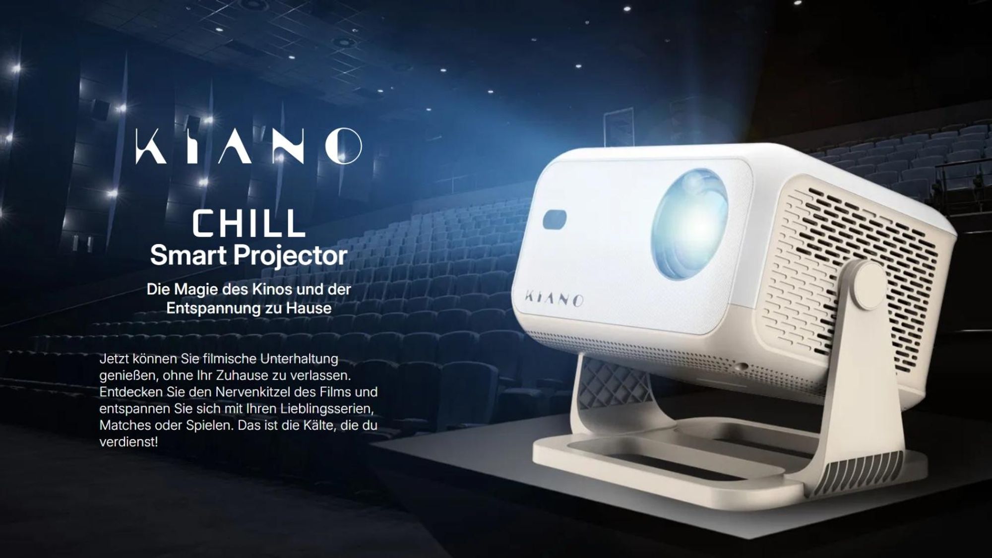 Kiano Chill Projektor Smart Tragbarer, Full HD, 1920x1080, Trapezkorrektur, Android, Airplay, Miracast, Eshare, Bluetooth, 250-350 ANSI Lumen, Wi-Fi