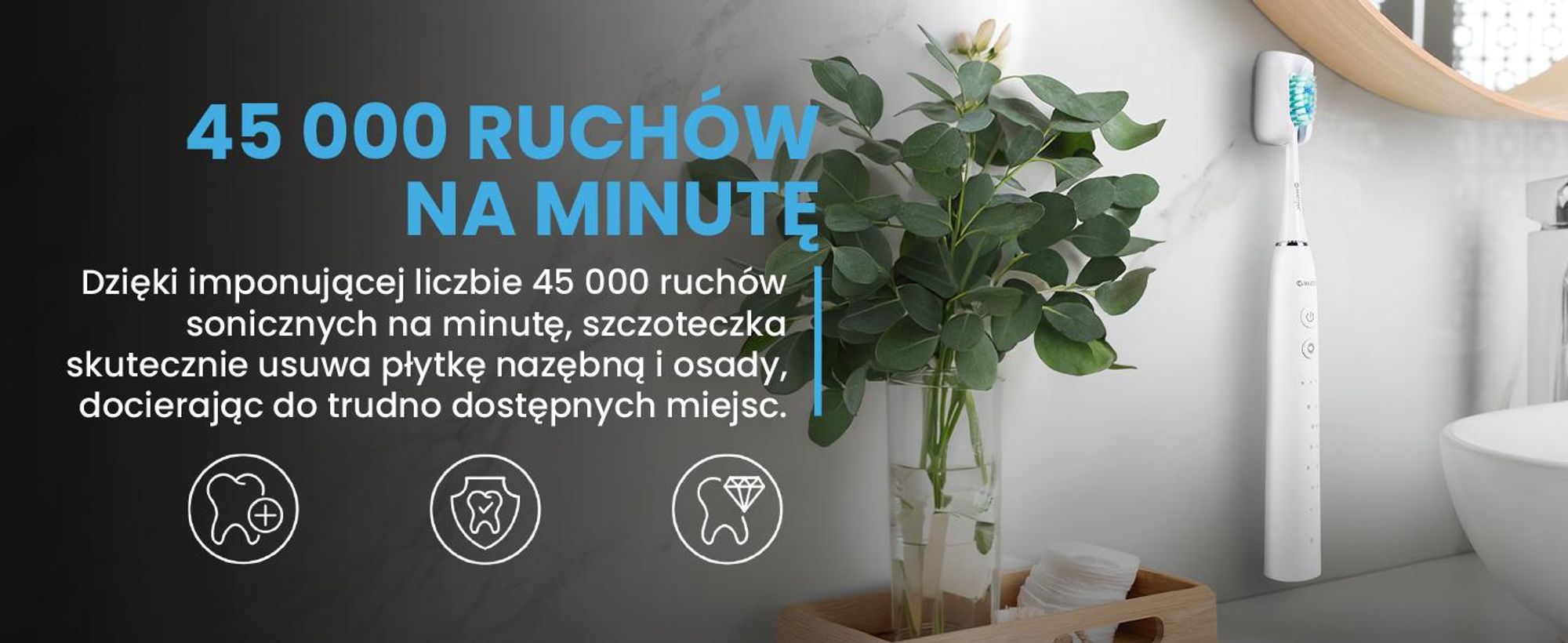 Biała soniczna szczoteczka w etui z szescioma końcówkami