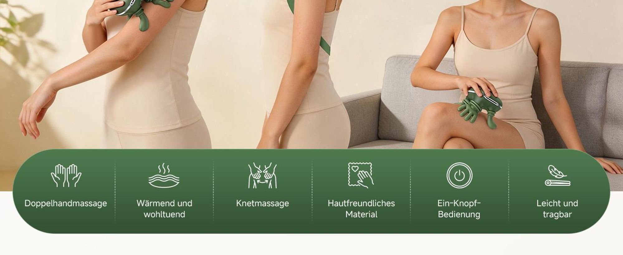 Bionische Shiatsu Massagegerät mit Wärme – Tragbares 4D Nacken- & Rückenmassagegerät, Tiefengewebe-Knetmassage, Elektrisch, Muskel- & Schmerzlinderung