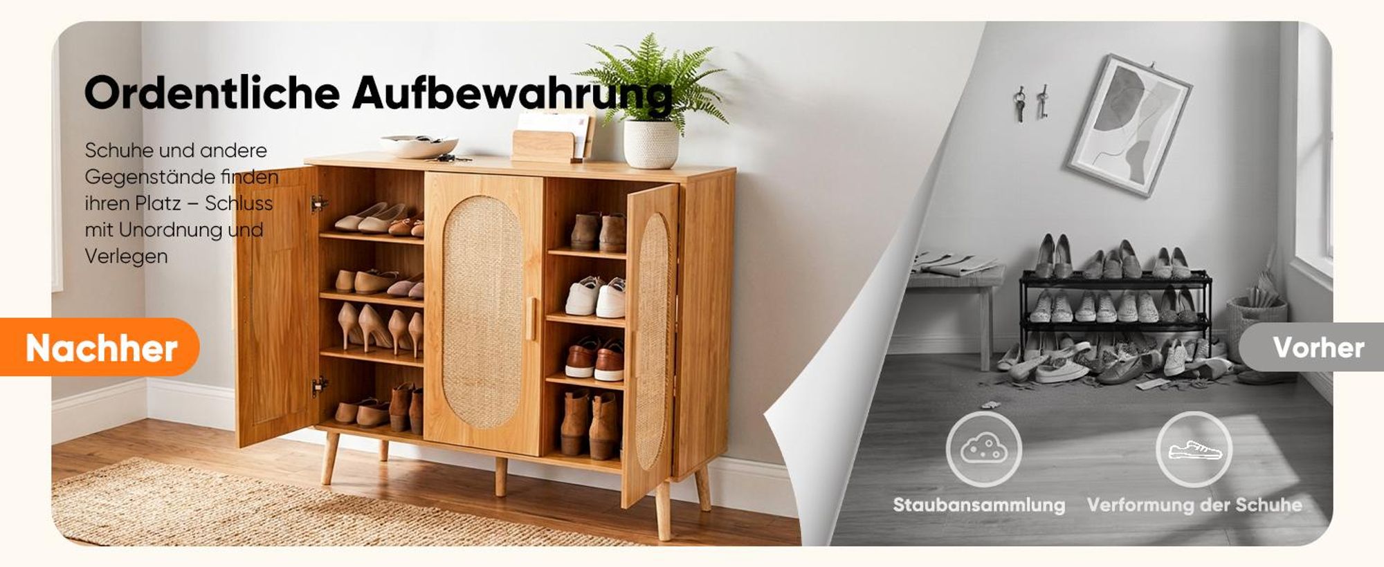 HOKEEPER Schuhschrank aus Holz, Schmaler Doppeltür (87x40x100cm),Shoe Cabinet, Schuhkipper für bis zu 24 Paar Schuhe, Schuhkommode