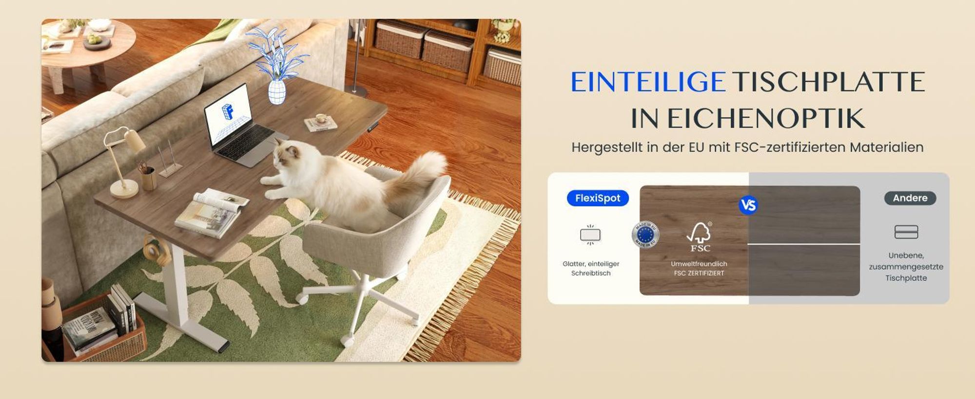FLEXISPOT E1 Pro Elektrisch Höhenverstellbarer Schreibtisch EU, 160x80cm 25MM EINTEILIGE TISCHPLATTE Doppelmotor 120KG Tragkraft Kaffee-Eiche Optik