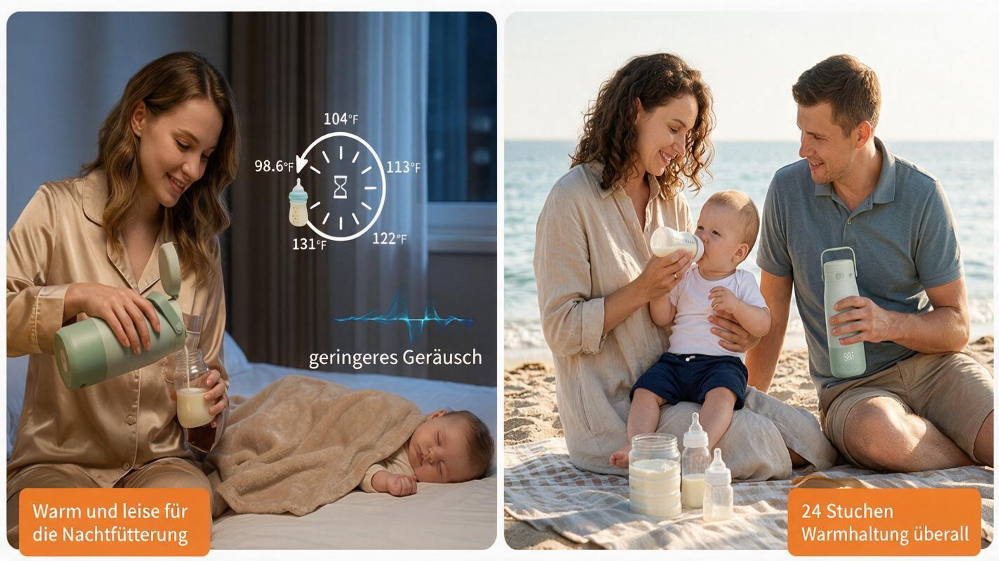 Tragbarer Babyflaschenwärmer für unterwegs, Flaschenwärmmit baby 500 ml 12800 mAh Akku, 2 Minuten bis 37°C, ±1°C LED Display, USB-C, IPX7