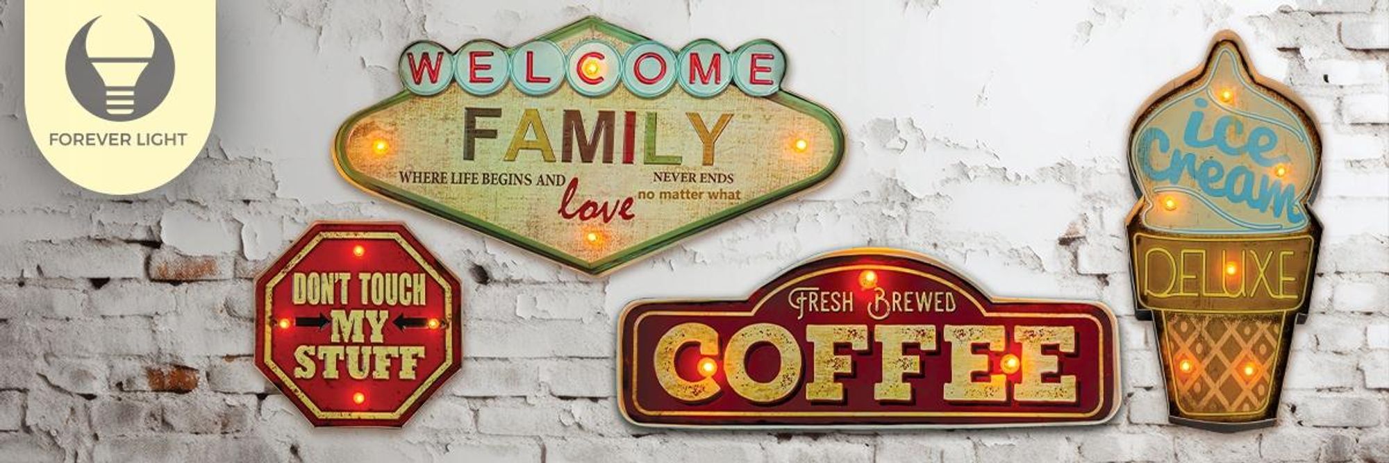 Metallschild RETRO LED Welcome Family Schild groß Leuchtschild, Dekoration für das Zuhause: Familien-Schriftzug an der Wand für das Wohnzimmer, Willkommensschild am Eingang zur Küche, Zimmer.