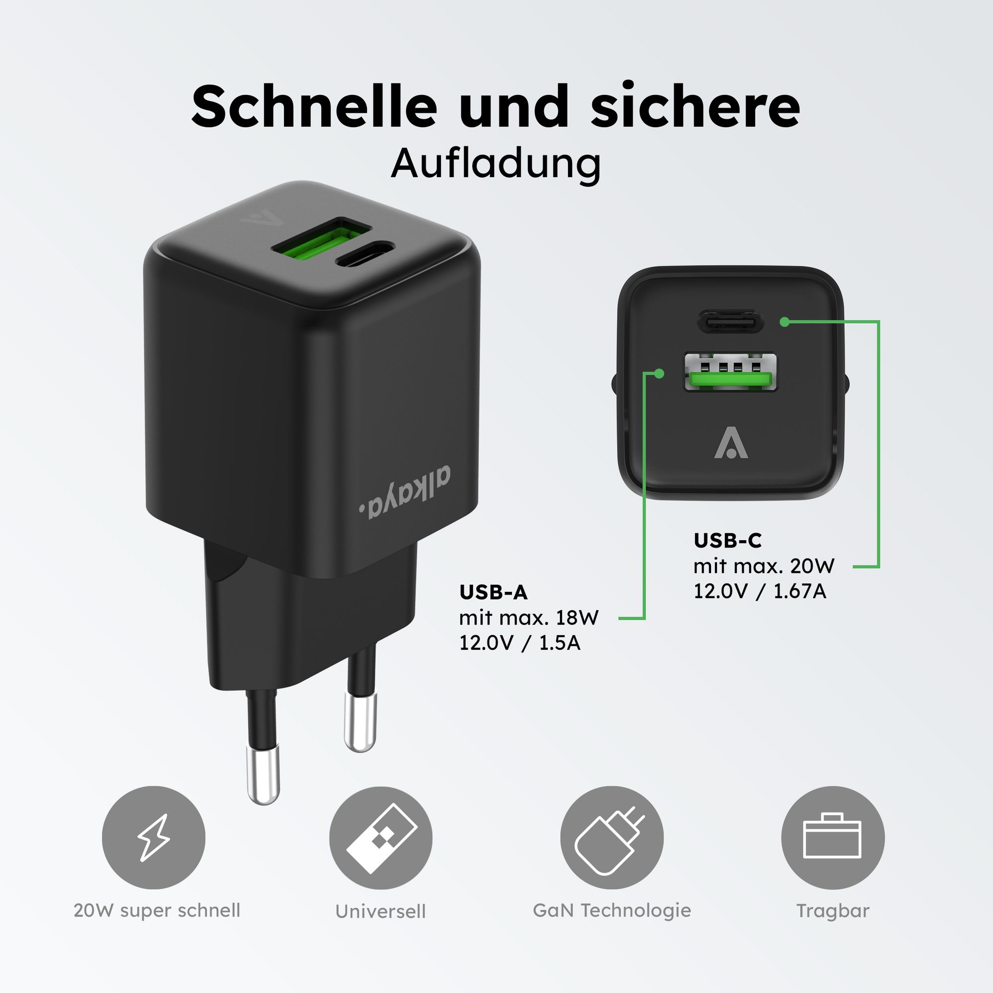 alkaya NEXUS-Laderät mit GaN-Technologie schwarz - Netzteil