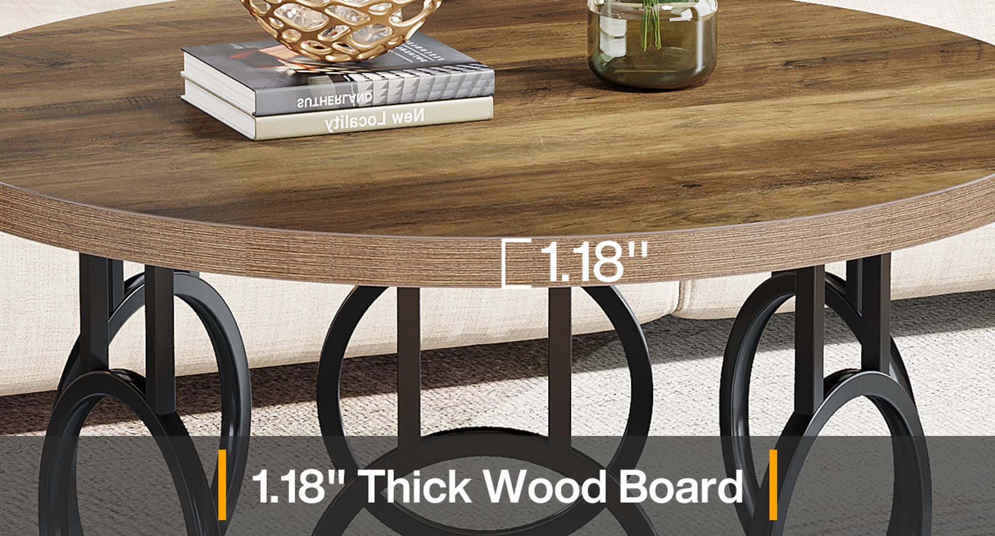 Tribesigns runder Couchtisch, 80 cm industrieller runder Wohnzimmertisch, moderner Akzenttisch aus Holz für Home Office, Apartment, Holzmaserung