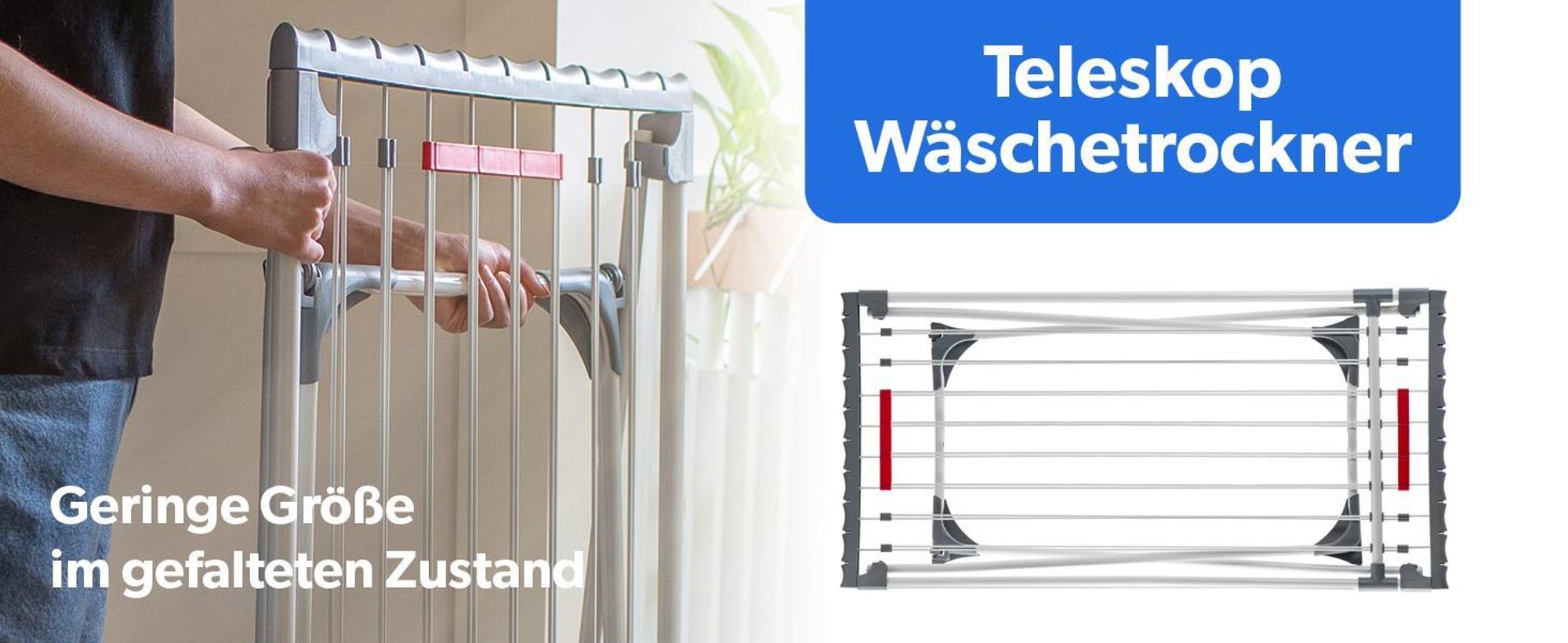 KADAX Wäscheständer "Eloie", großer Trockenleinenlänge, Grau, 110-196 cm