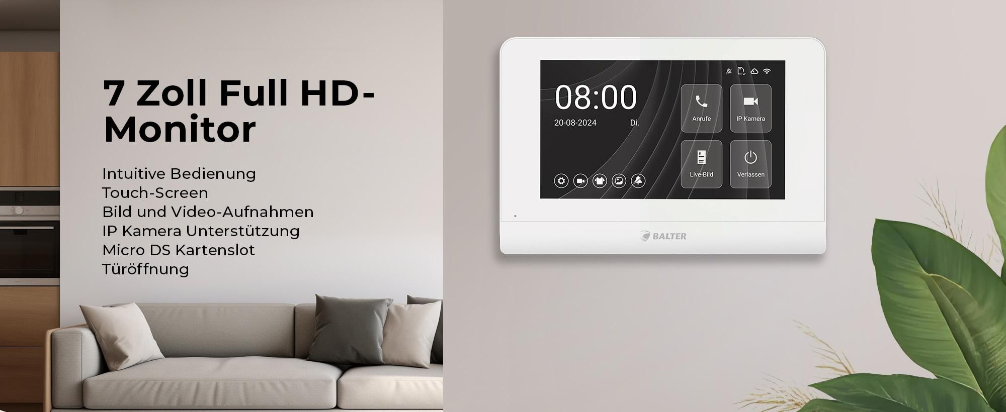 BALTER ENTRI L Unterputz Video Türsprechanlage mit Full HD Kamera und Audio Modul inkl. 2-Draht 1x 7 Zoll WiFi HD Monitor Smartphone App für 1 Familienhaus Set