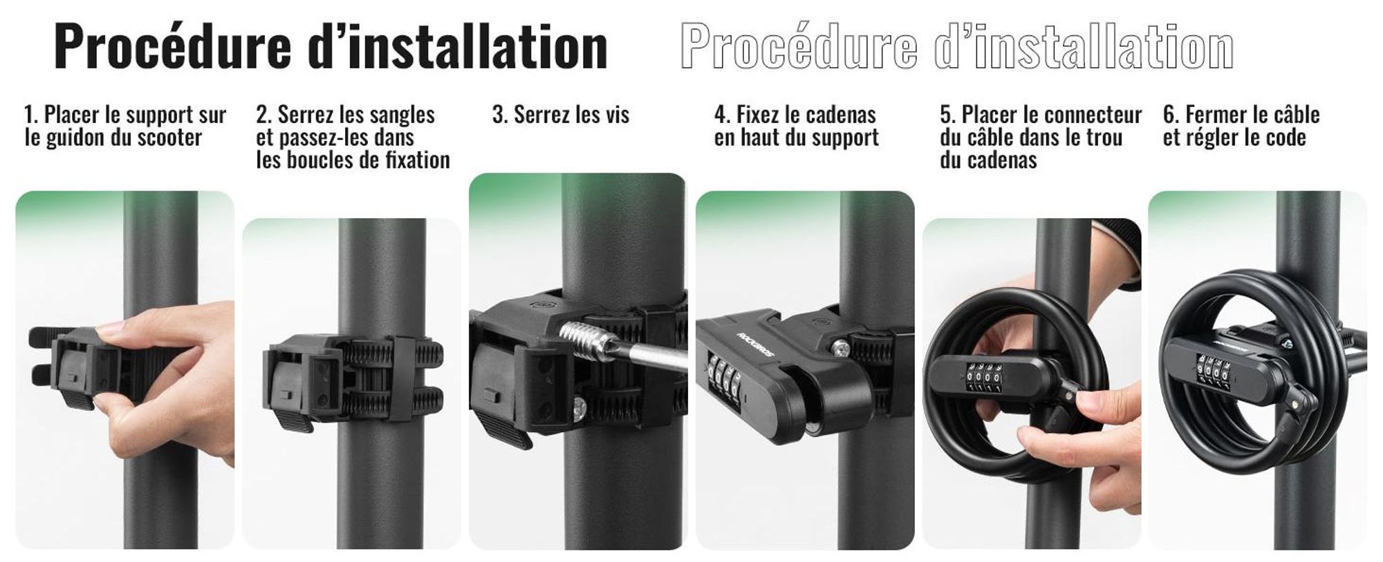 ROCKBROS Candado en U Antirrobo Para Patinete Eléctrico Código 4 Cifras PVC Alta Seguridad Para E-scooter Moto Skateboard