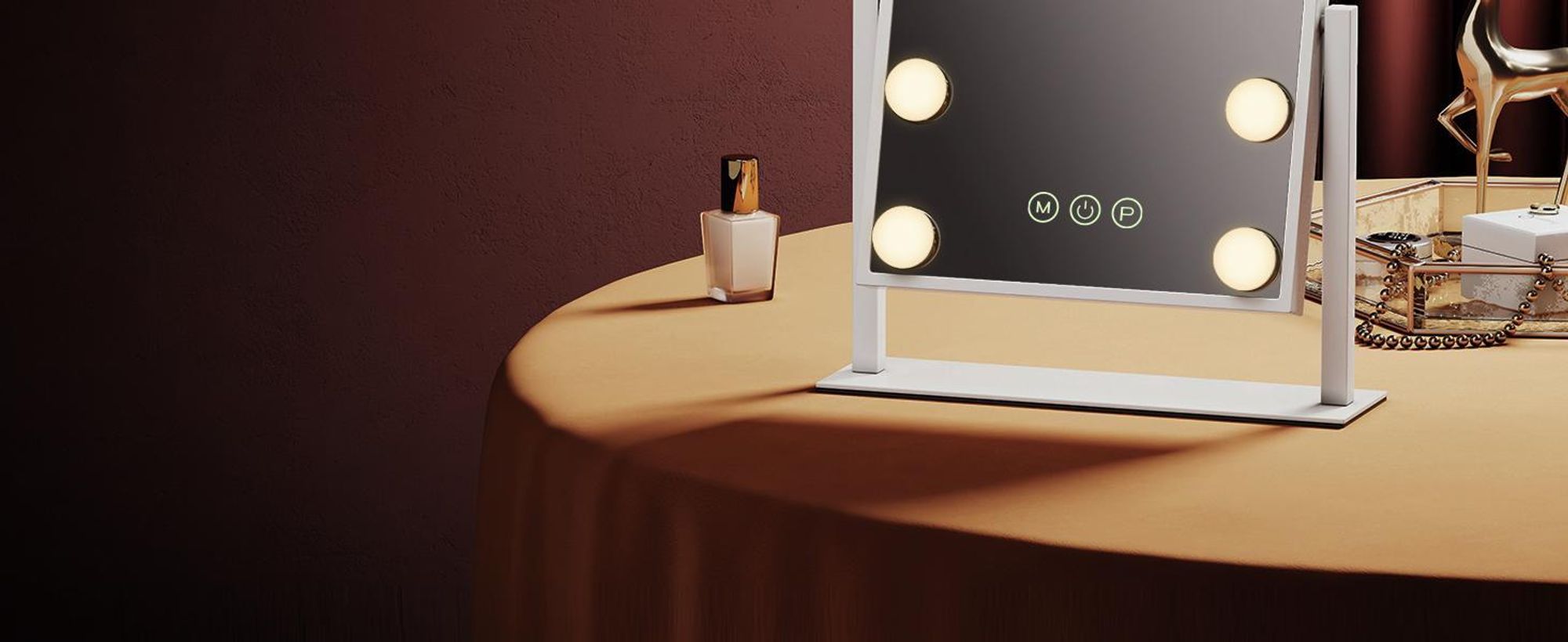 EMKE Kosmetikspiegel mit LED Belechtung 47.5X36.5cm Schminkspiegel 7x Vergrößerung 3 Lichtfarben Dimmbar 360° drehbar, Weiß
