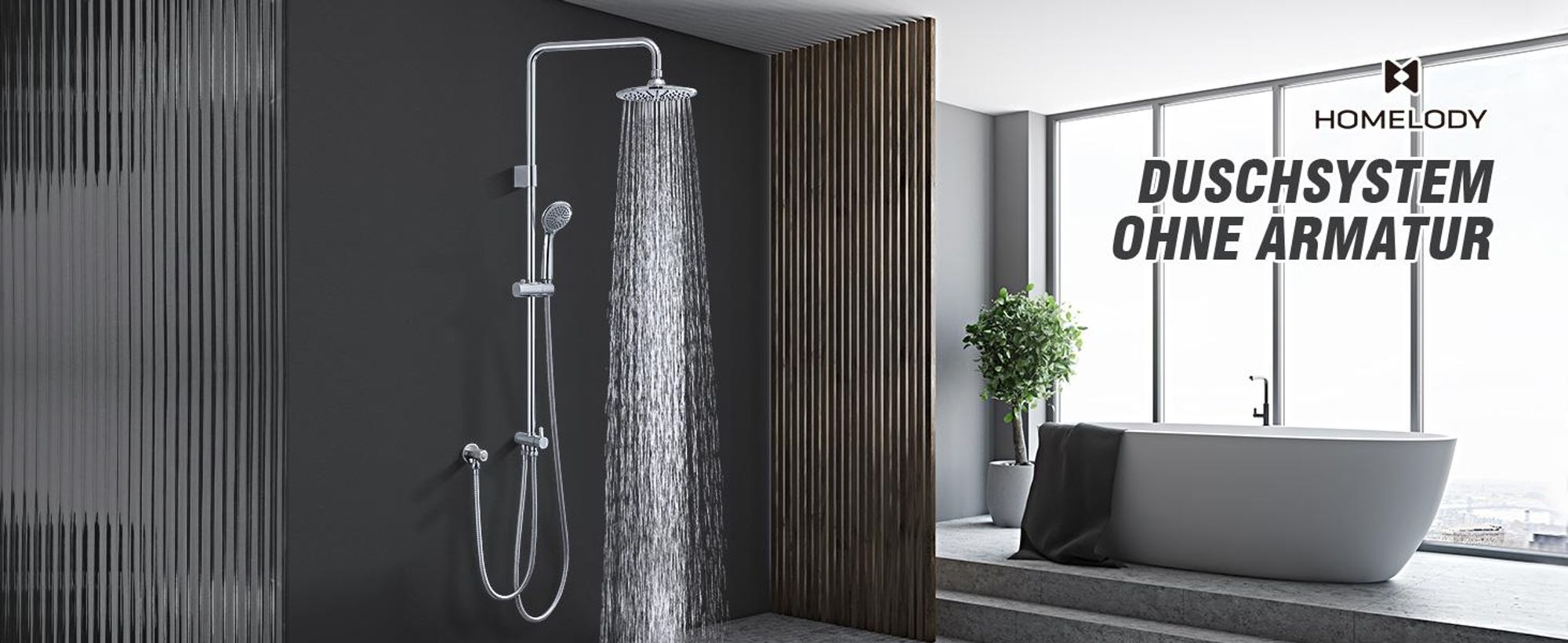 Homelody Duschsystem Ohne Armatur, Dusche Set mit Regendusche, Duschset Badewanne, Duschstange mit Brause,Chrom Duschgarnitur Duschkopf,Edelstahl