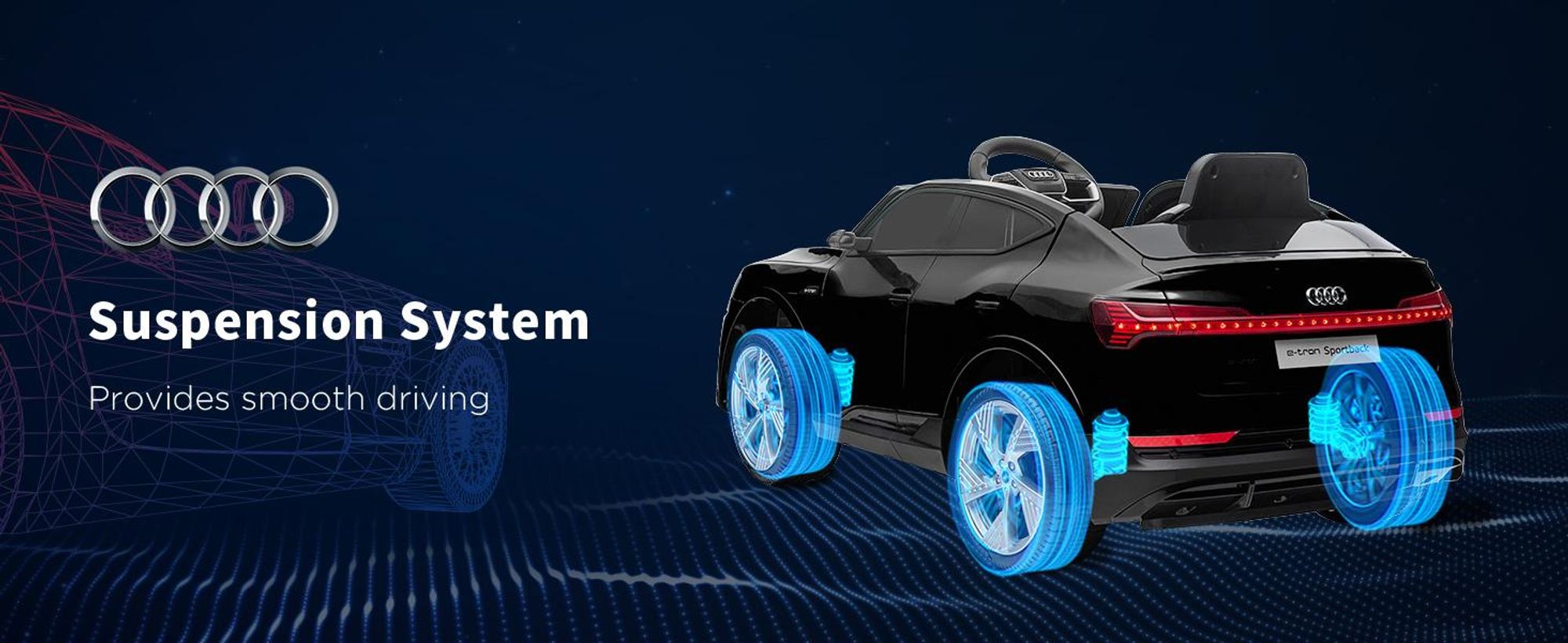 HOMCOM Elektryczny samochodzik dla dzieci, 12 V Audi E-tron z pilotem, pasem bezpieczeństwa, muzyką (MP3/USB/TF), jeździk dla dzieci w wieku 3-5 lat, 3-5 km/h, czarny