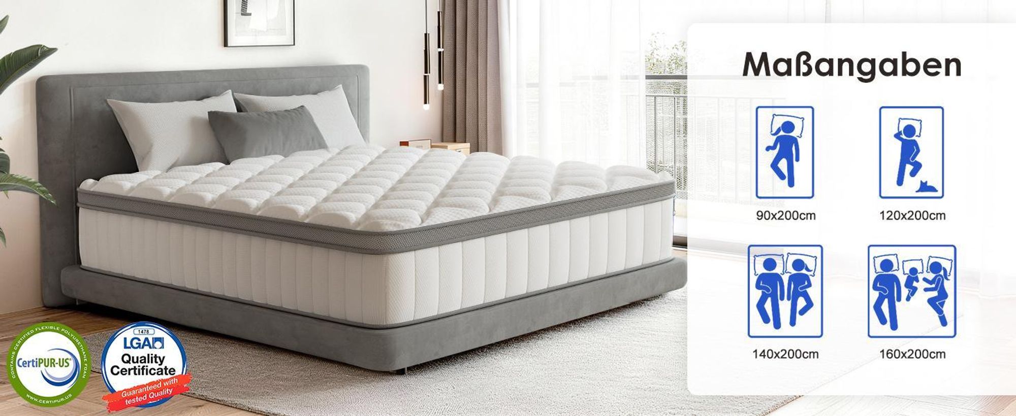 Hiazurm Matratze 180x200 cm, Höhe 25cm,7-Zonen Federkernmatratze , H3, Taschenfederkernmatratze, Premium Taschenfederkern,Matratzen mit Komfortschaum