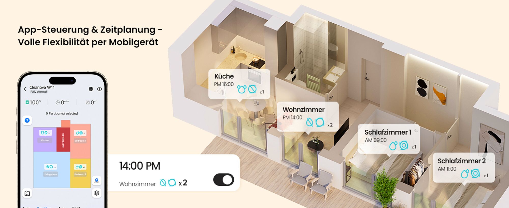 APP/Sprache/Fernbedienung Staubsauger Roboter