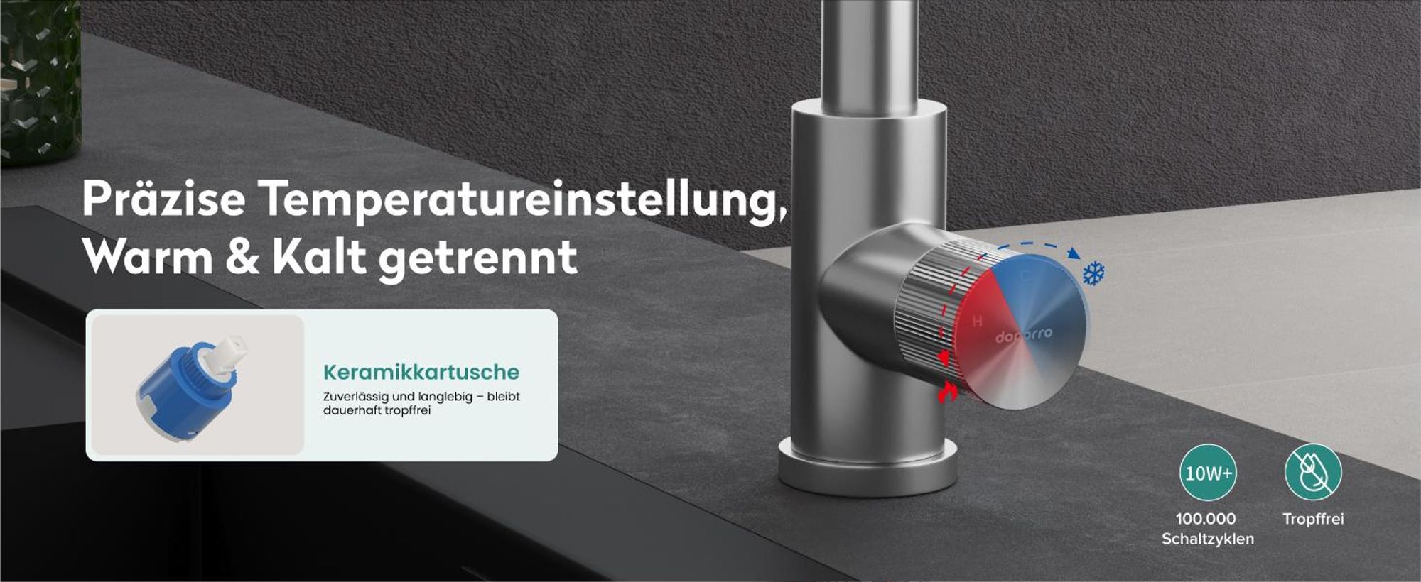 Mai & Mai Wasserhahn Küche Küchenarmatur mit Brause Ausziehbar, Küchenwasserhahn 360°Schwenkbar 3 Sprühfunktionen, Mischbatterie gold Turnix-02