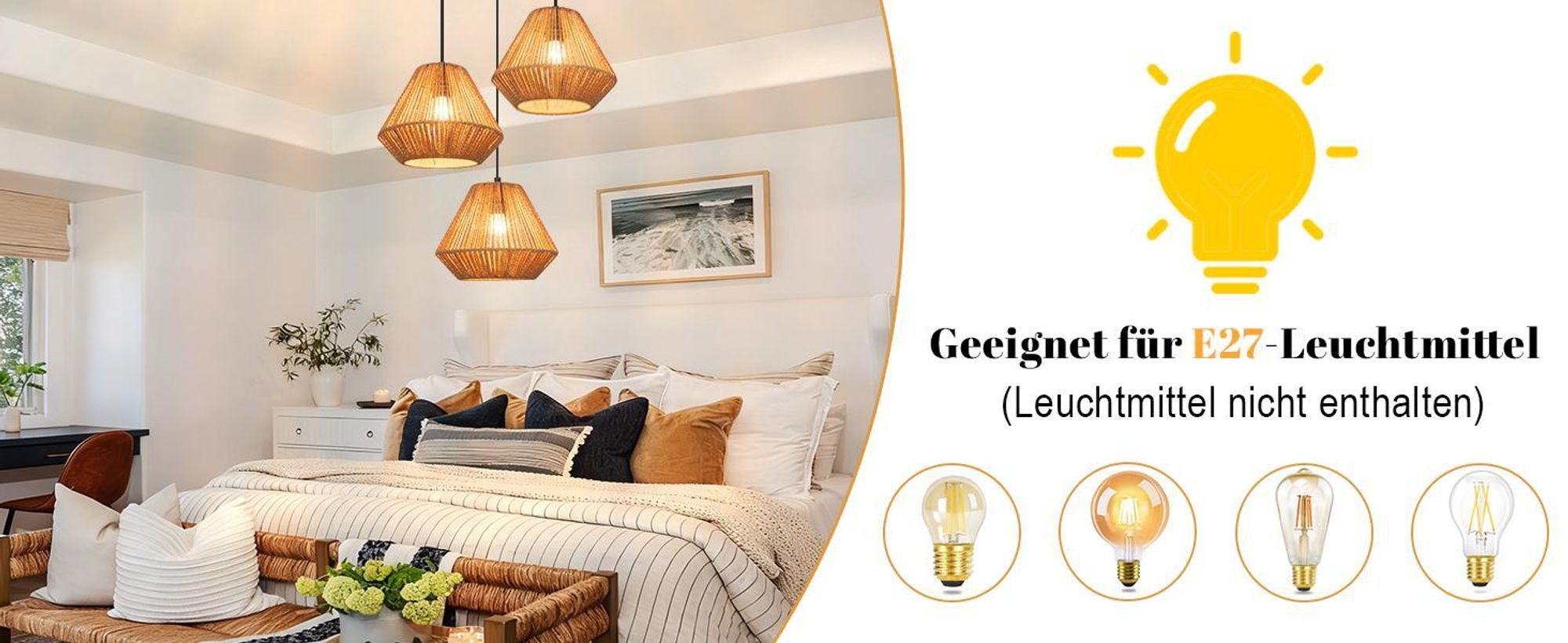 ZMH lampy wiszące boho lampa wisząca rattanowa lampa wisząca jadalnia 3 płomienie lampa stołowa retro z gniazdem E27 do salonu / bez żarówki