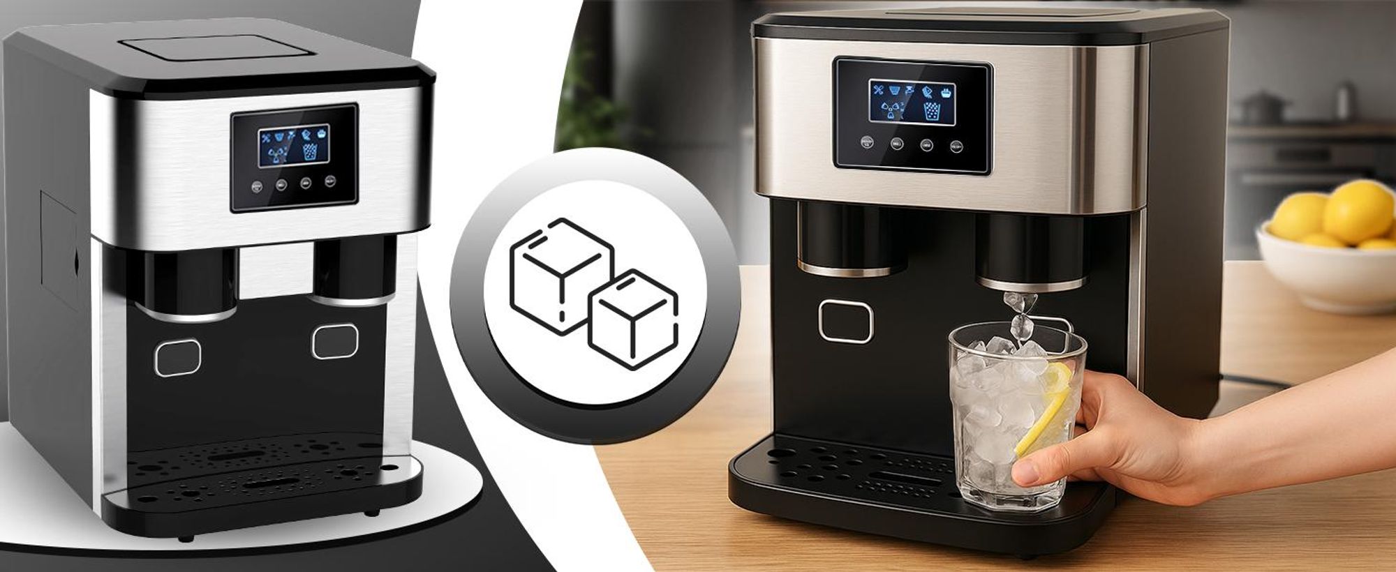Eiswürfelmaschine 1,8L Eiswürfelbereiter Eiswürfelmaschine für Crushed und Bullet Eis Schnelle Eiswürfelmaschine Eiswürfelbereiter für 18kg/24h, Retoo