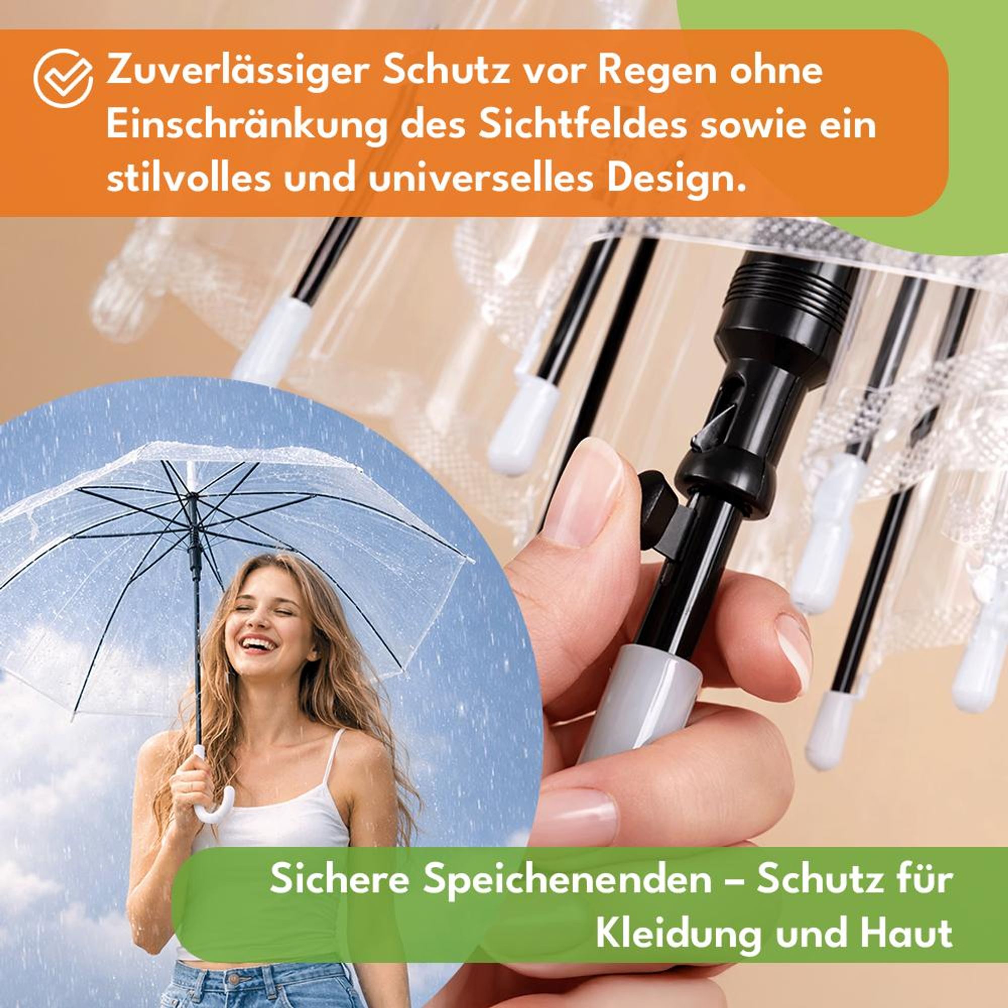 KRUMAD Transparenter Regenschirm 71 cm, Großer Stockschirm mit Durchsicht für Hochzeit, Alltag, Events, Damen & Herren