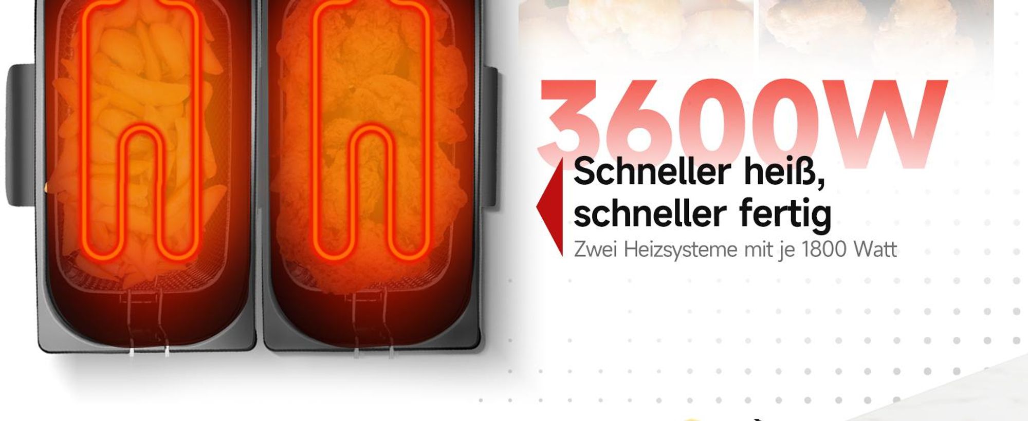 Aigostar - 6L Doppel-Fritteuse mit 2 Körben, Öl-Fritteuse mit Kaltzonenfunktion, 3600 W, Sichtfenster, Regelbarer Heizstufe bis 190°C