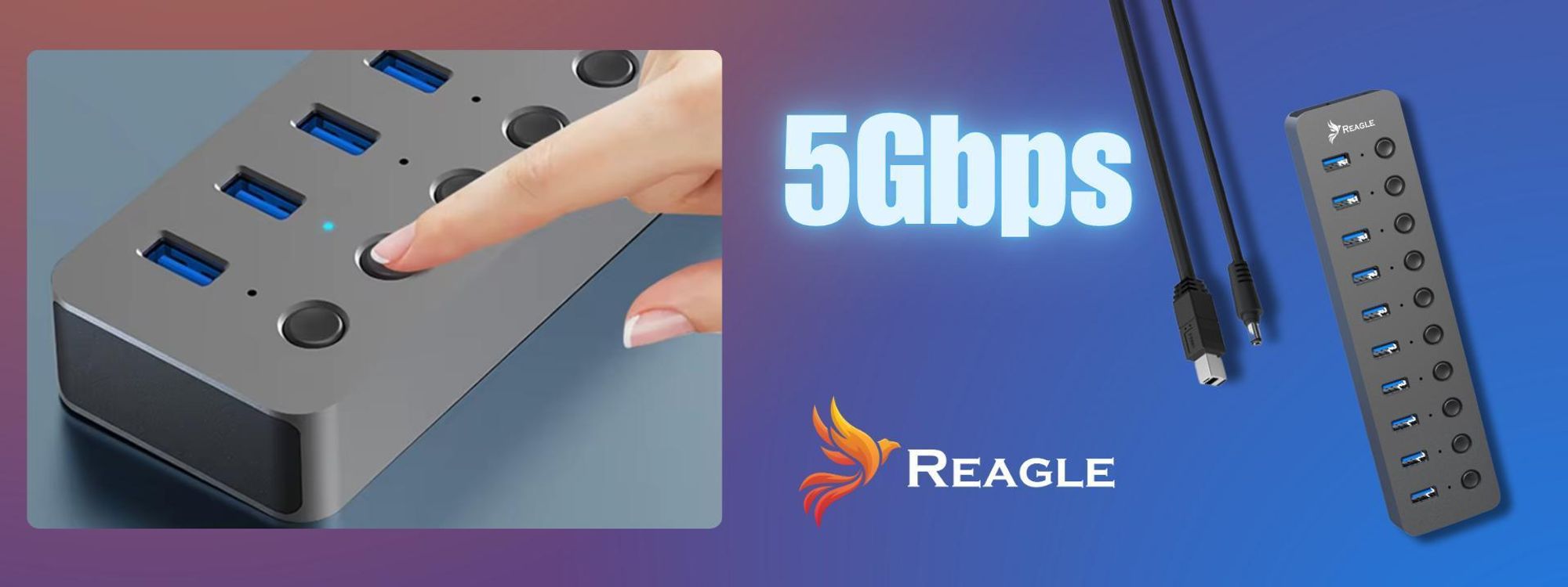 Reagle USB 3.1 PRO Aktiver 10-Port USB-A Adapter 36W