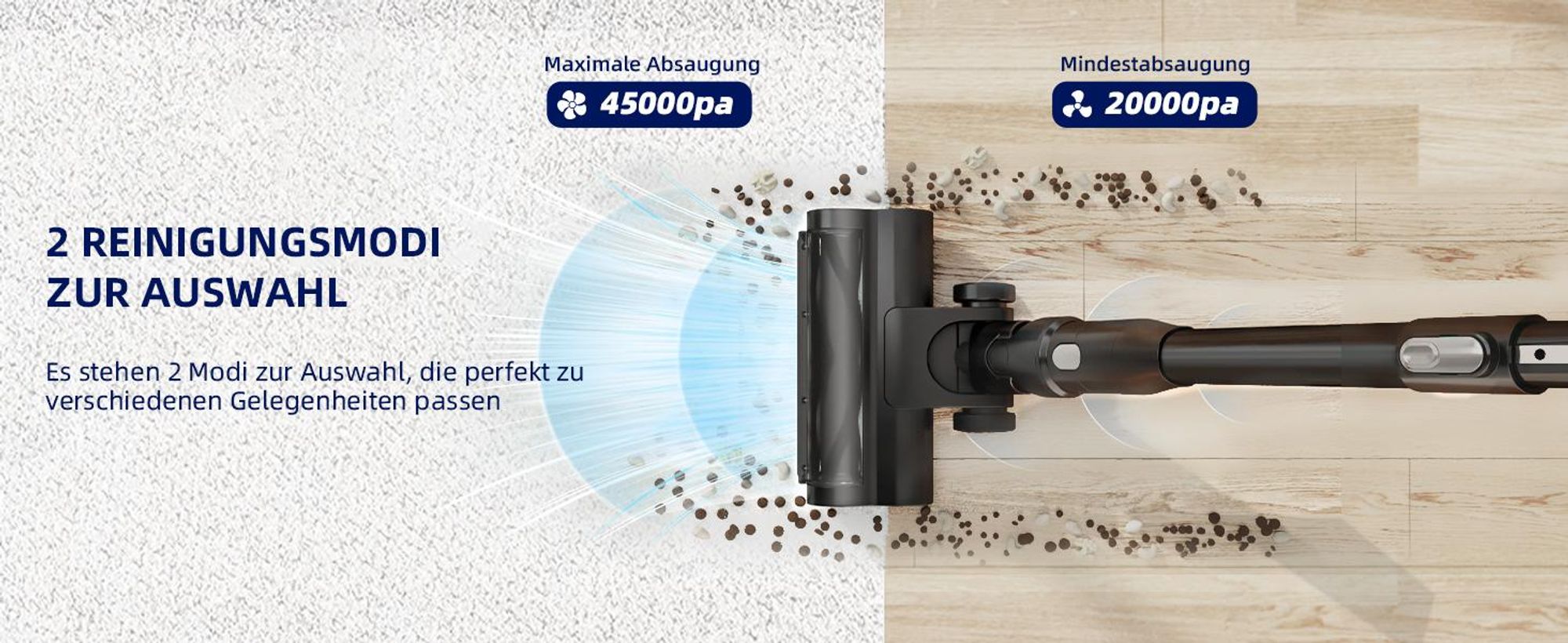 Aiibot 45000Pa Akku Staubsauger Bis zu 50 Min Laufzeit,Staubsauger Kabellos mit LED Touchscreen,8-Konische Zyklonsystem,Anti-Tangle-Bürste