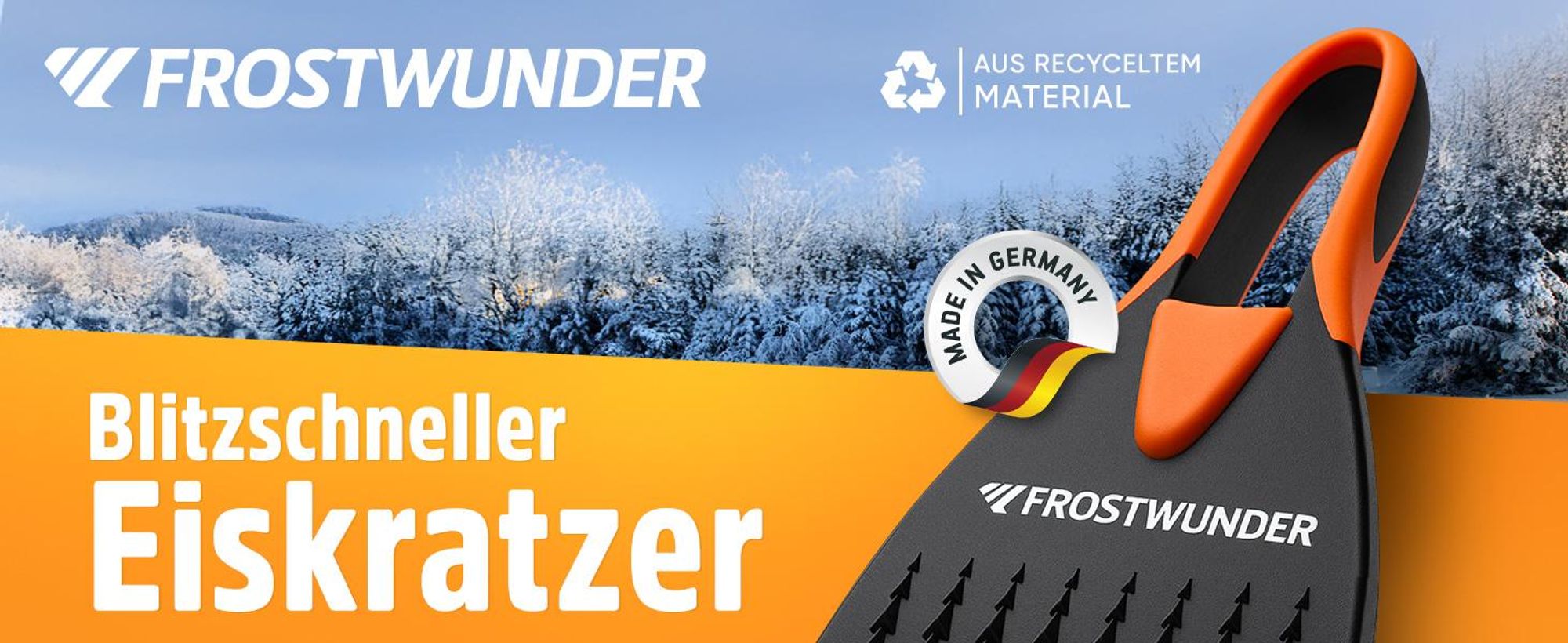 FROSTWUNDER Eiskratzer Auto [ Germany] – 100 % recycelter Auto Eiskratzer – Unschlagbarer Scheibenkratzer Auto – Stabiler Autoscheiben Kratzer