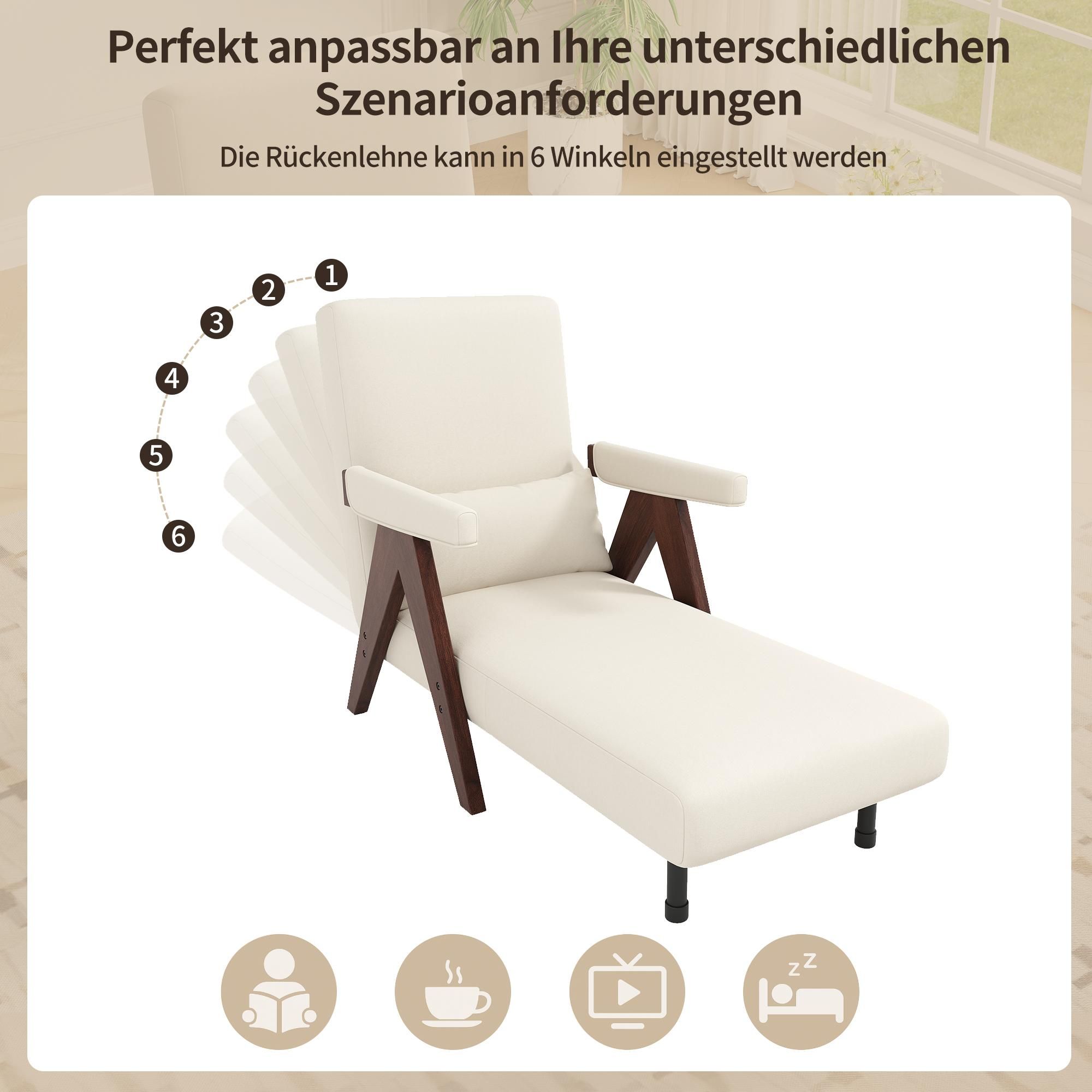 Merax Loungesessel 3-in-1 Klappbarer Umbausessel mit Schlaffunktion, Schlafsessel mit 6-fach verstellbare Rückenlehne, Walnuss