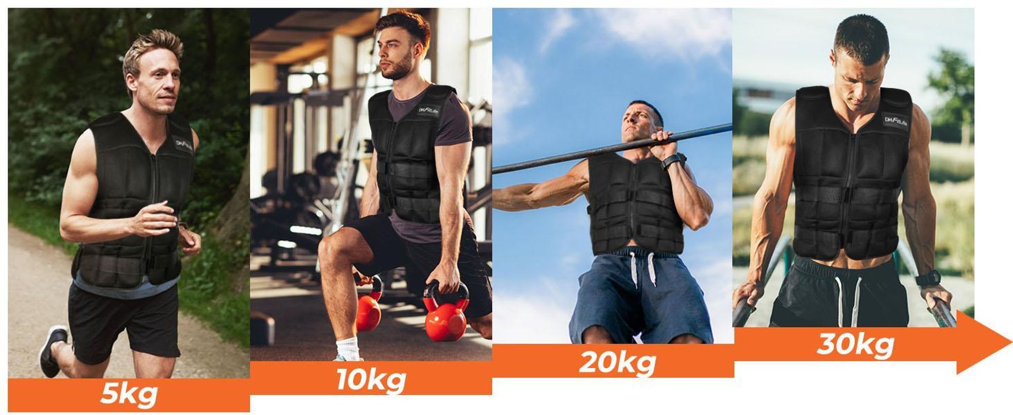 DH FitLife Gilet Lesté Ajustable 30KG – Veste de Musculation pour Entraînement à la Force, Endurance, Course, Pompes et Tractions