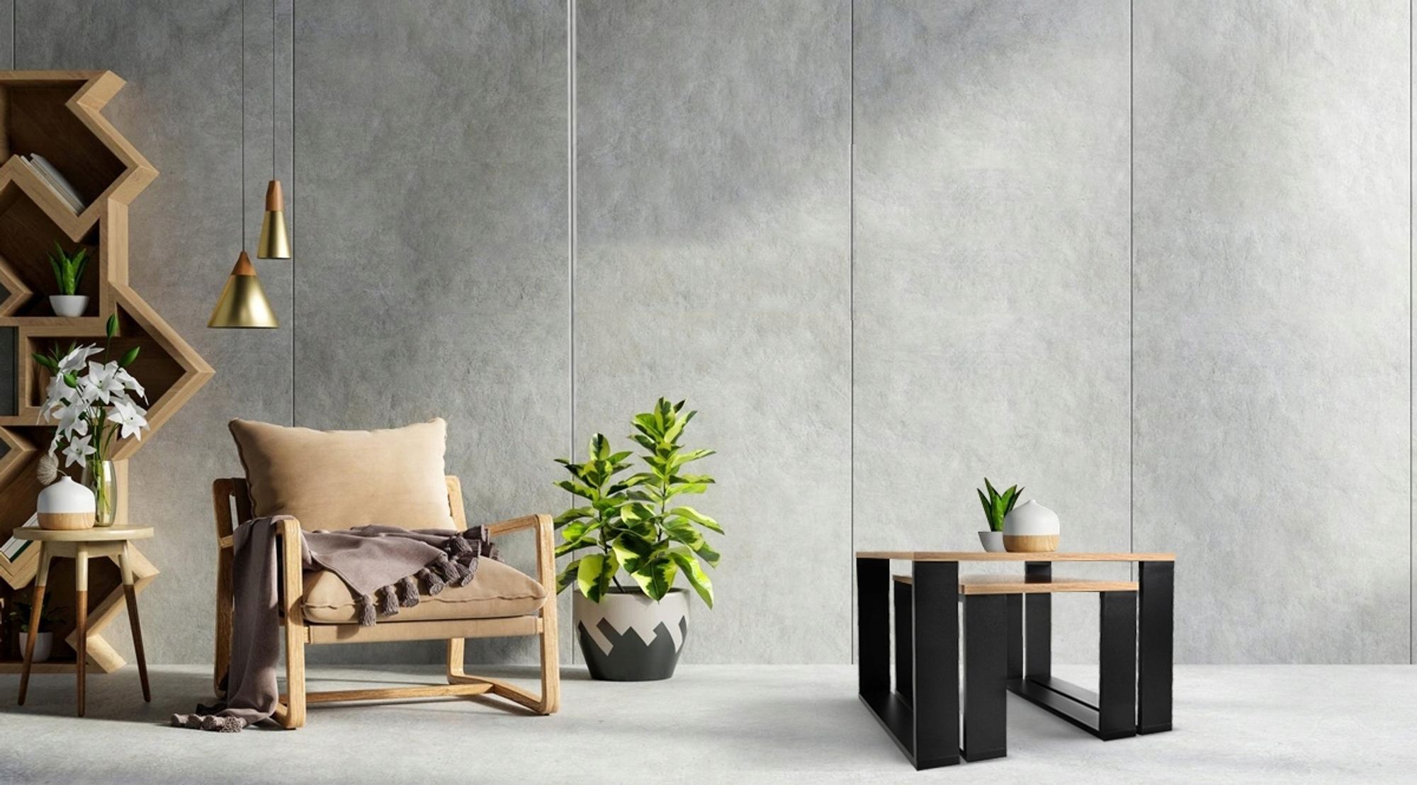 Lehmann Couchtisch 2er Set in 2 Größen für das Wohnzimmer, mit Holzplatte und schwarzem Gestell