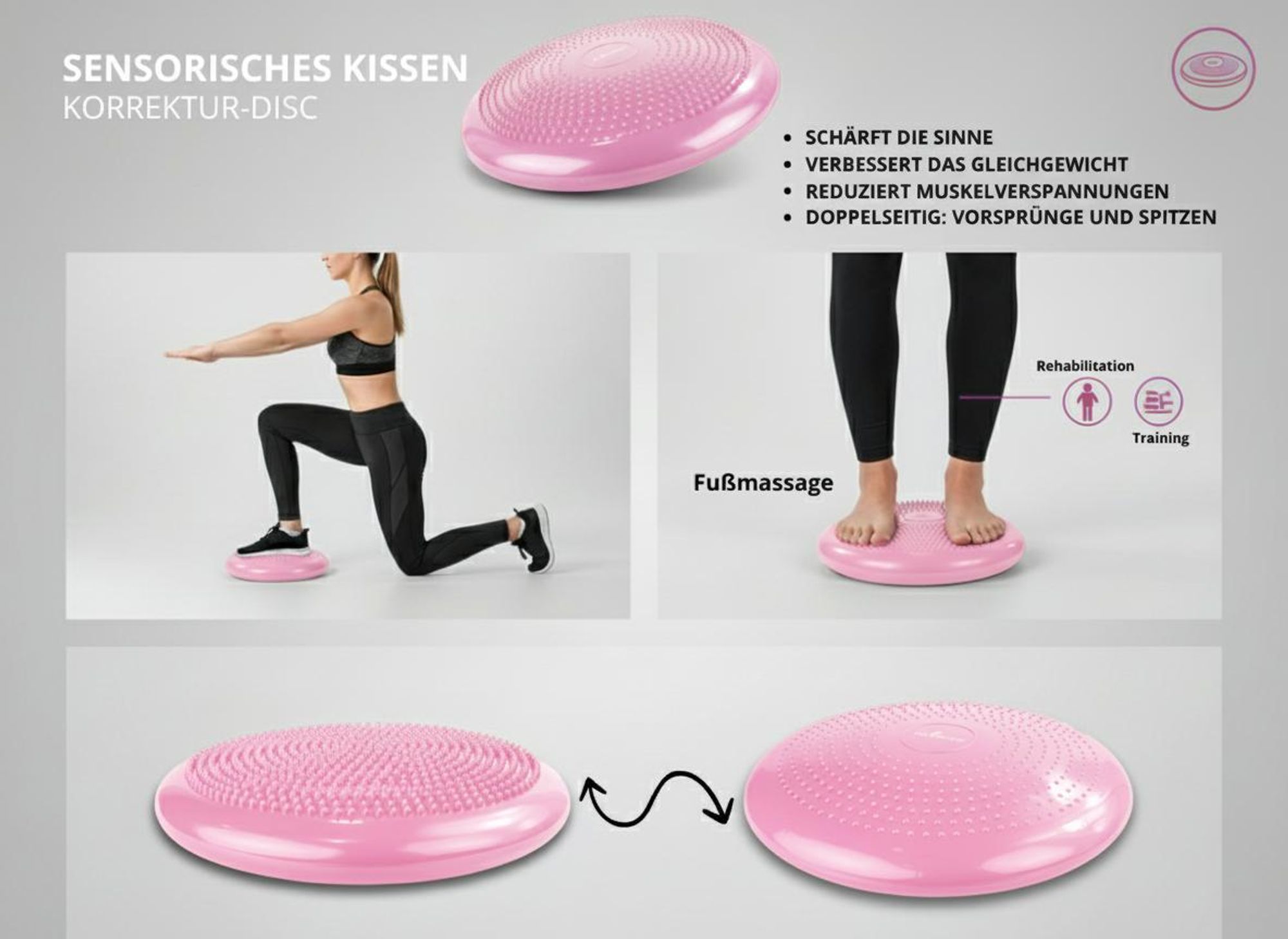 Sensomotorisches Kissen 34 cm Rücken Training gleichgewichtskissen + Pumpe Rosa