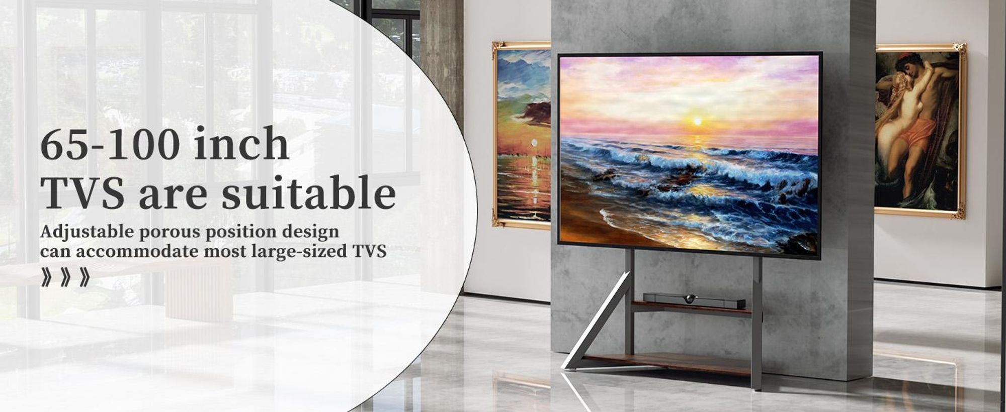WISFOR TV Ständer Höhenverstellbar Rollbar, TV Standfuss Universal Fernsehstand mit AV-Ablagen für 65"–100", VESA 800x600mm, bis Max 100kg