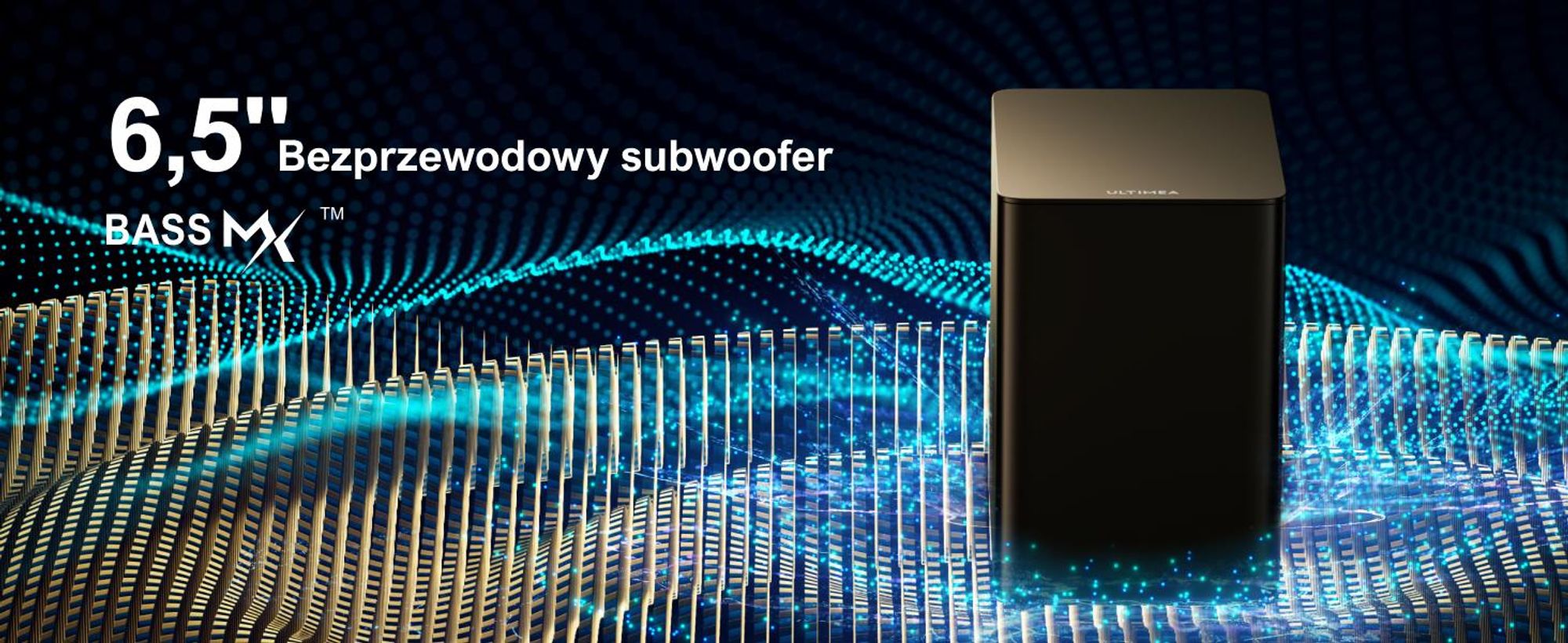 Wirtualny system dźwięku przestrzennego ULTIMEA 7.1 do telewizora, moc szczytowa 410 W, soundbar z regulowanym subwooferem i głośnikiem surround, sterowanie za pomocą aplikacji