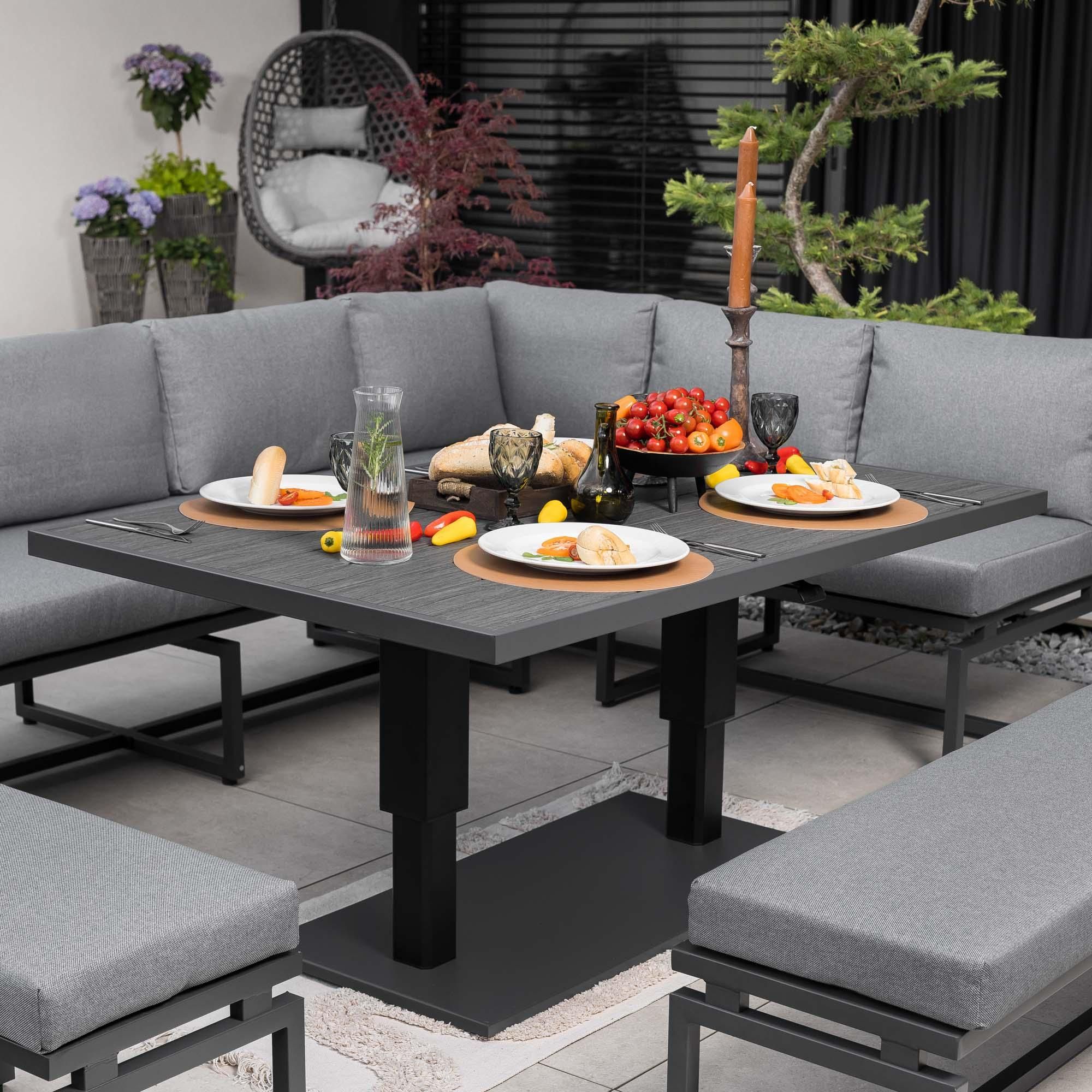 di volio Gartenmöbel Set MERUZO, Sitzgruppe Outdoor mit höhenverstellbarem Tisch, Gartengarnitur 6-teilig mit Sofa, Ecksofa und Bank, wetterfest, Grau