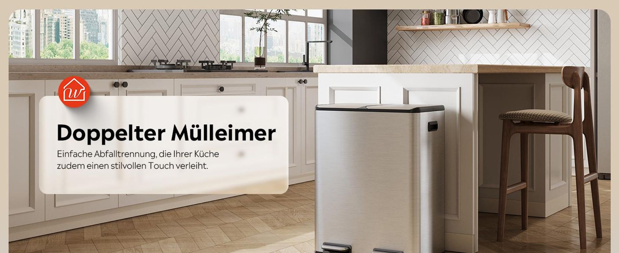 WLIVE Doppelmülleimer 2×30 L – Edelstahl Treteimer mit Soft Close & Geruchsfilter