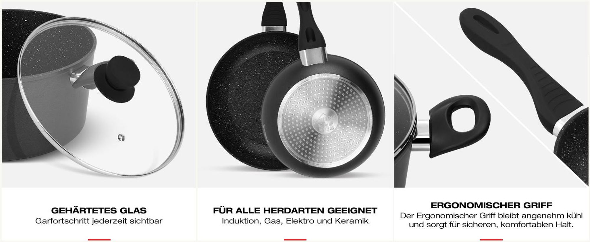 Topfset Induktion 15-Tlg Topfset Pfannenset Kochtopfset, Aluminium Antihaft-beschichtete Töpfe & pfannen,Cookware-Schwarz(HLCW15BK)