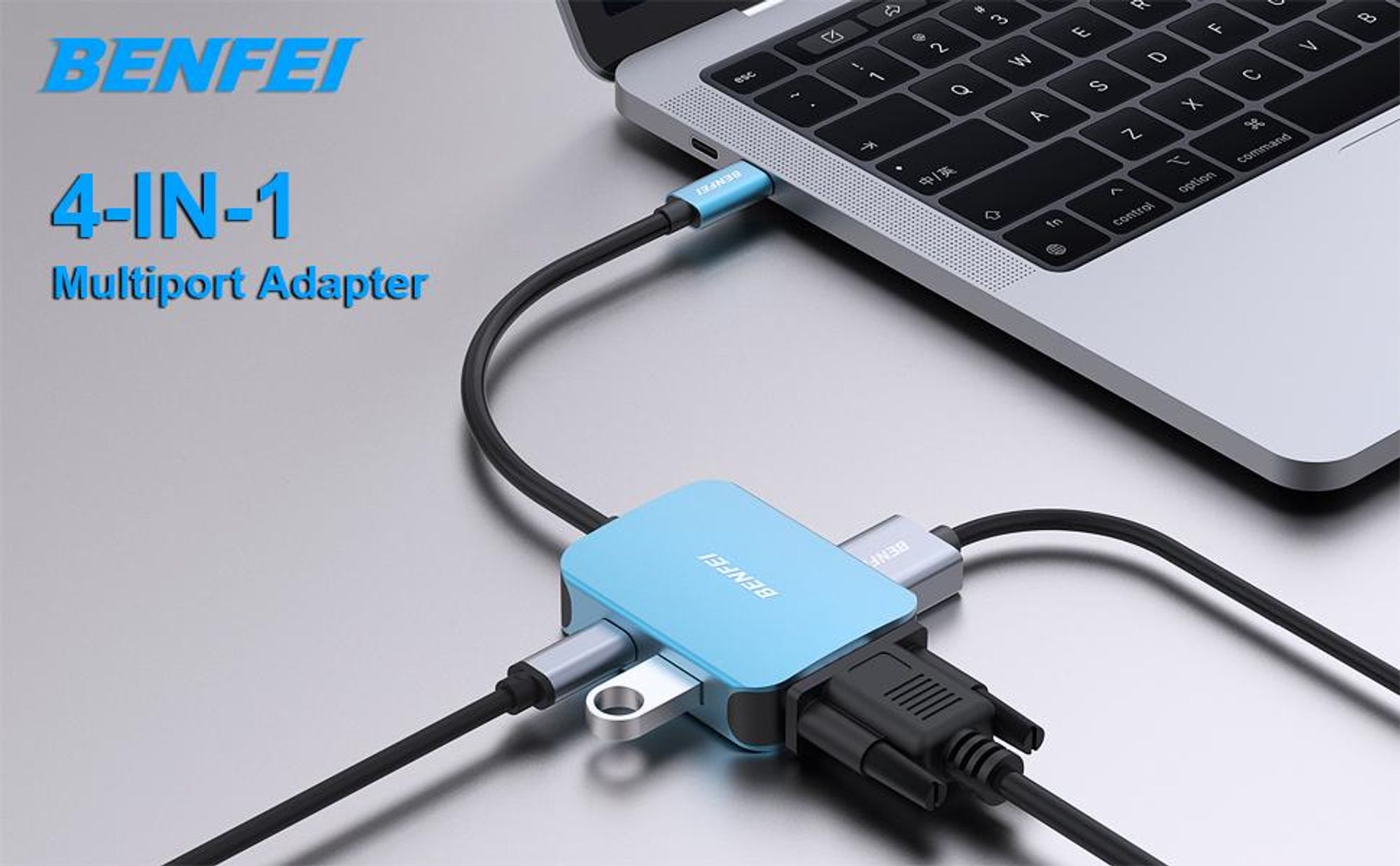 BENFEI Hubs USB C Hub 4in1 Adapter mit HDMI VGA USB PD