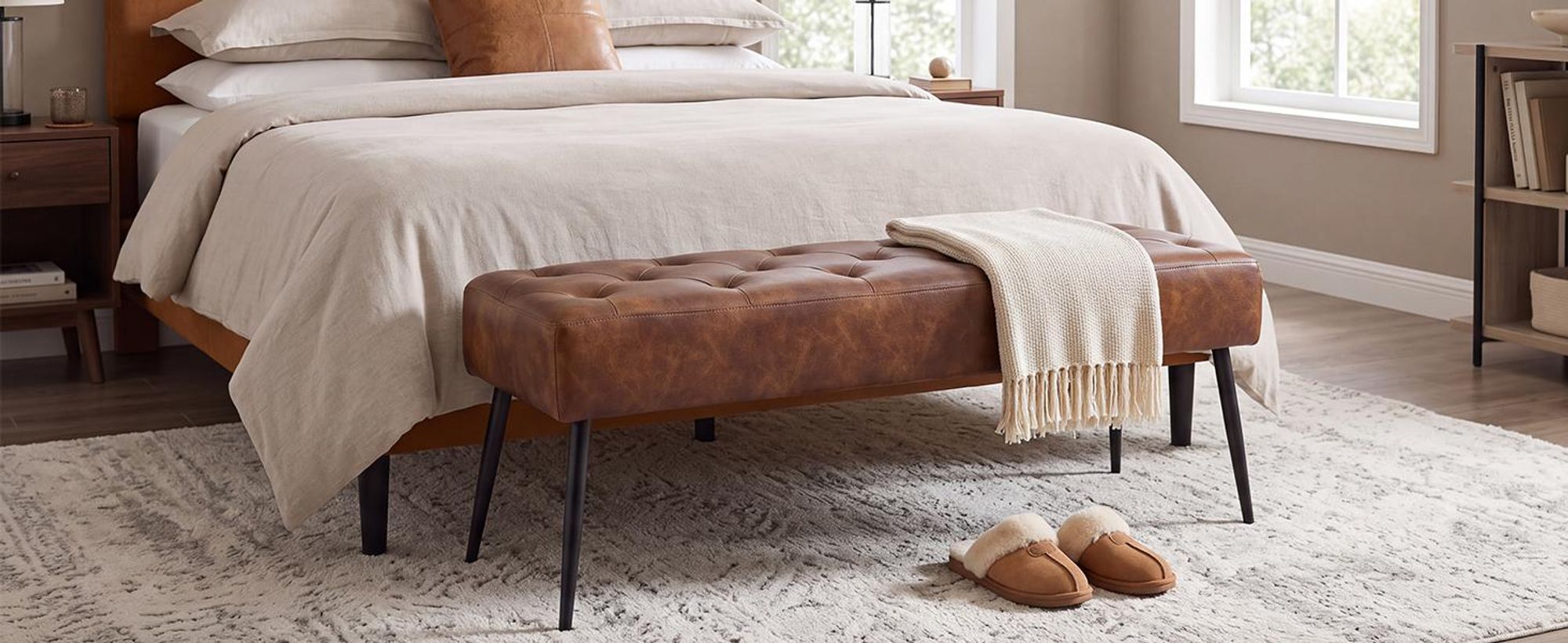 Bank met fluweel en kunstleer, gestoffeerde bank, make-up krukje, make-up tafel. Kleurkeuze, kleur: oranje-bruin, materiaal: kunstleer