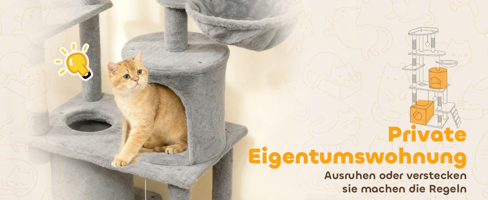 PawHut Kratzbaum 170cm Katzenturm mit Höhle, 2 Plüschballen, Sisalstämme