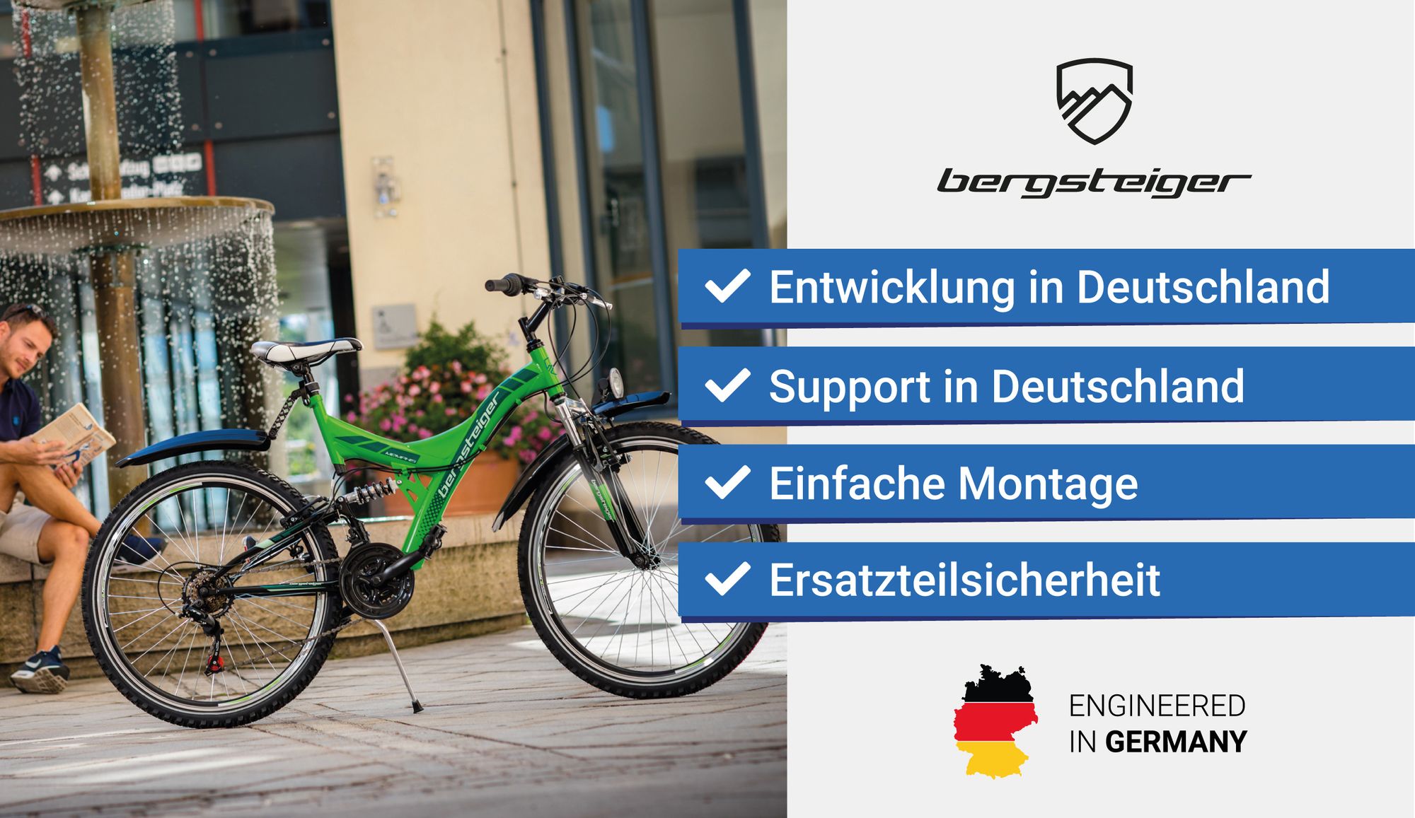 Bergsteiger Memphis 26 Zoll Mountainbike, geeignet ab 150 cm, Dynamo-Licht, StVZO, Shimano 21 Gang-Schaltung, Vollfederung, Jungen-Fahrrad & Herren-Fahrrad