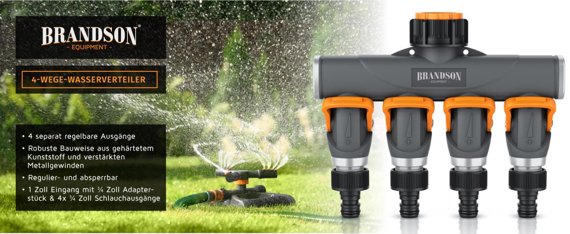 Brandson 4 Wege Verteiler, Gartenschlauch Verteiler, Wasserverteiler, Schlauchverteiler, 3/4 1/2 Zoll, Wasserhahn Schlauch Verteiler für Gartenbewässerung