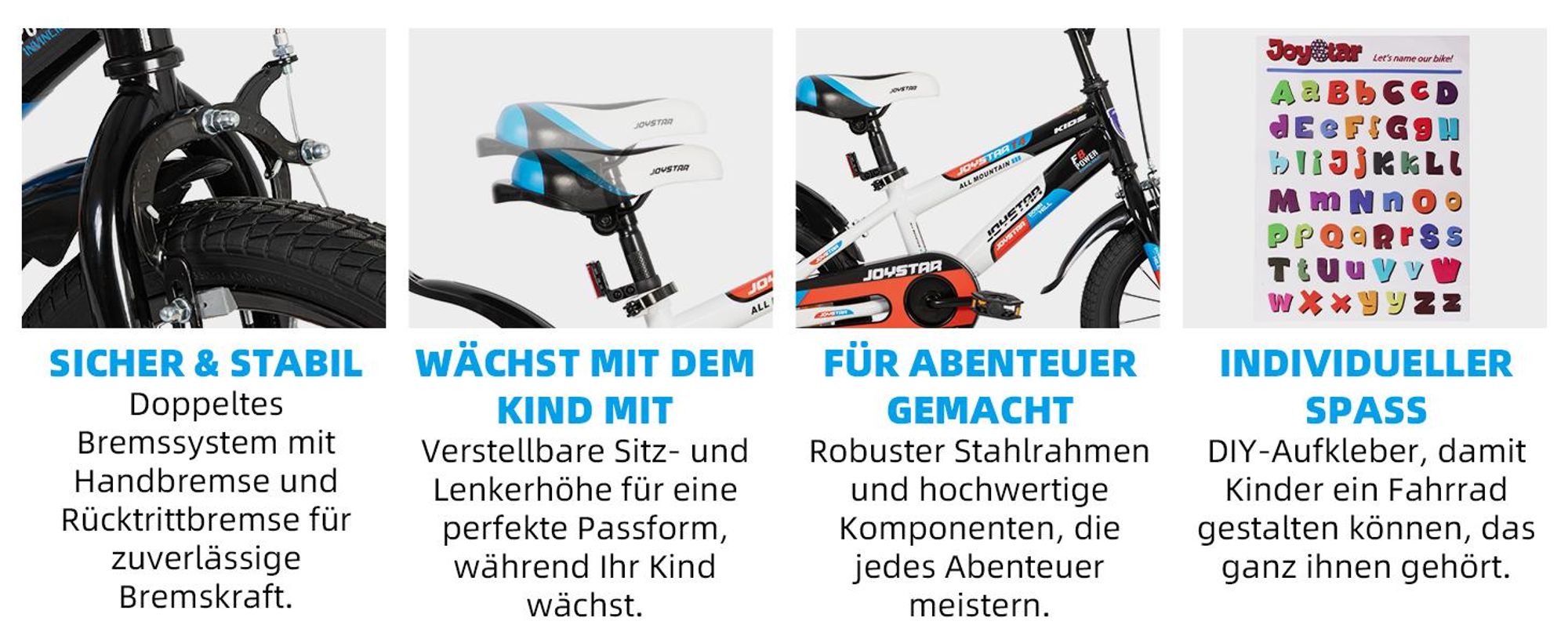 JOYSTAR Berry 16 Zoll Kinderfahrrad für 2-13 jährige Jungen & Mädchen, Jungenfahrrad mit Stabilisatoren