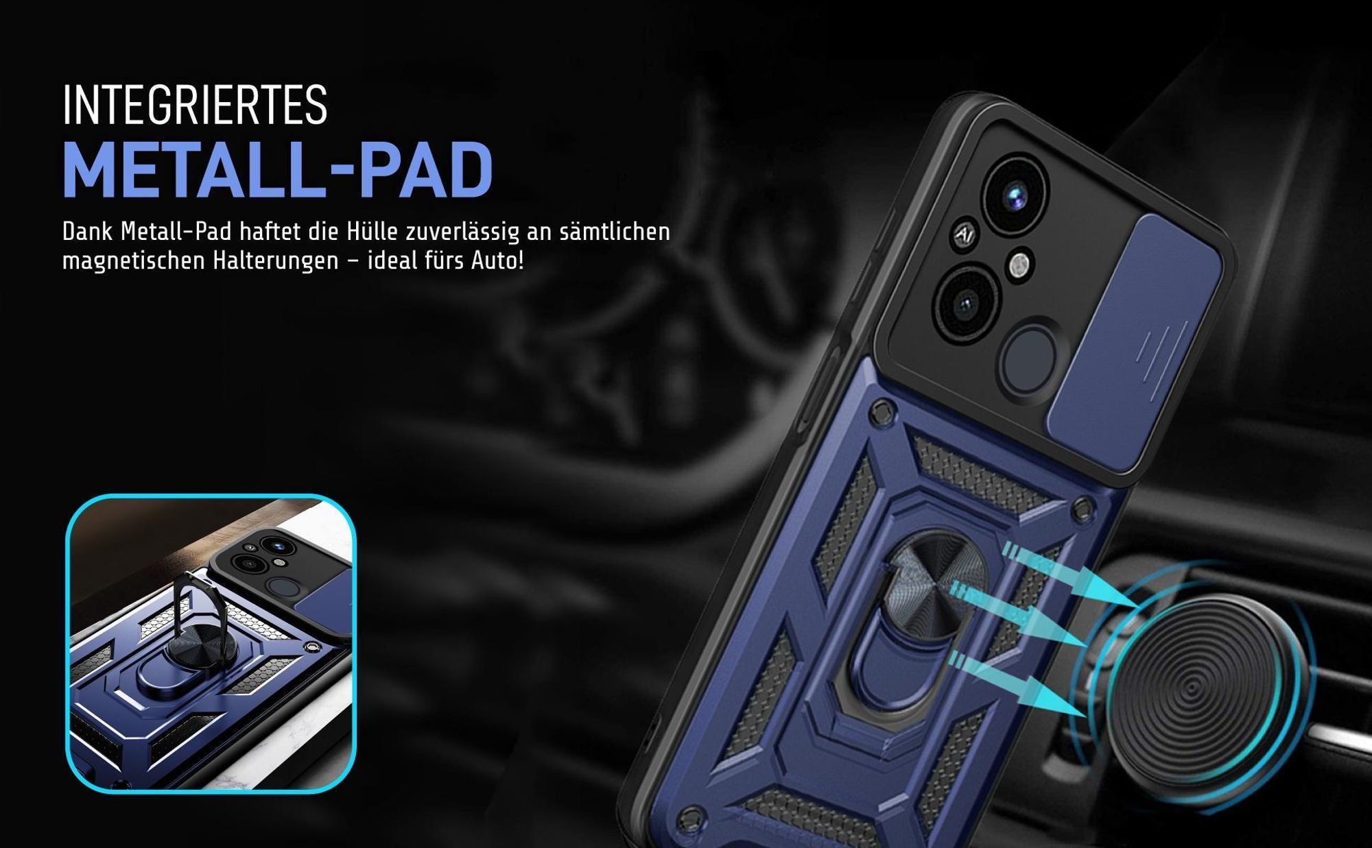 Bumper für Xiaomi Redmi 12C in Blau mit Metallplatte