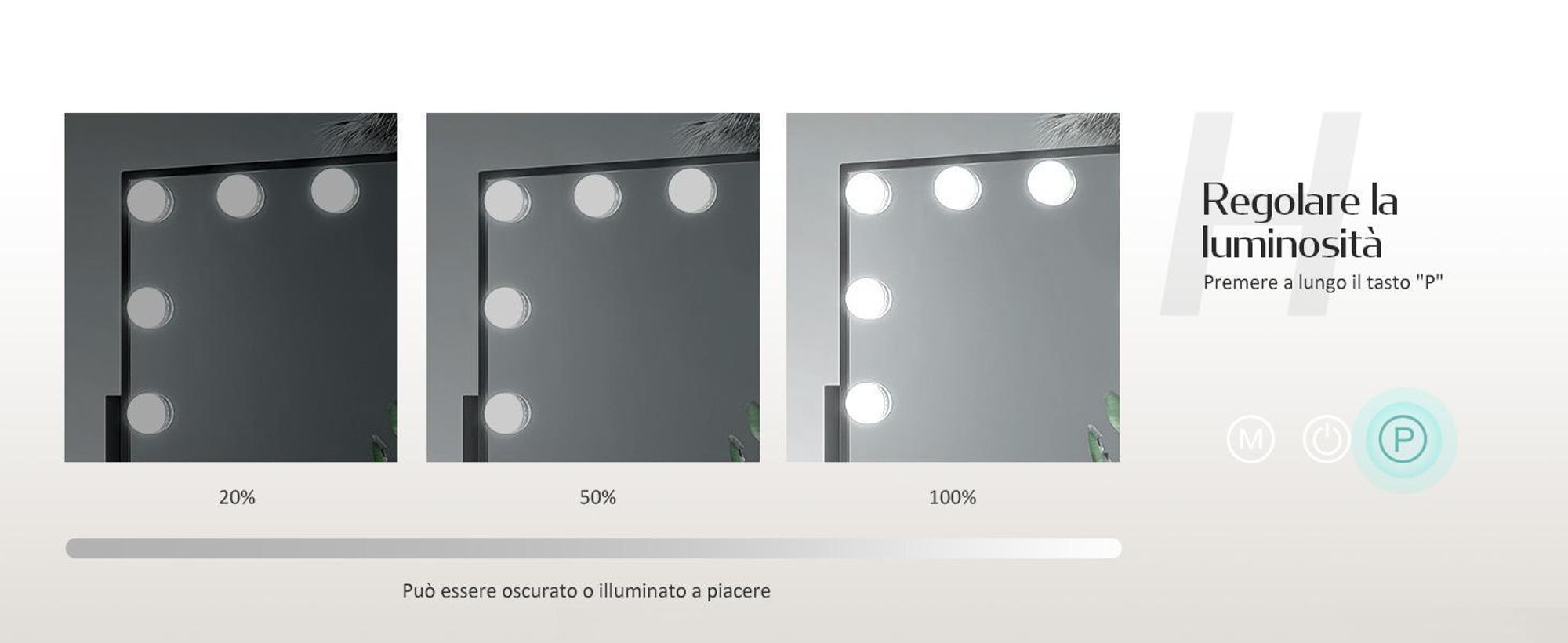 EMKE Hollywood specchio per il trucco 85x364x475mm con specchio d'ingrandimento 7x, nero Specchio per il trucco con touchscreen intelligente e 3 colori di luce, 12 luci LED dimmer, ruotabile a 360° e funzione memoria