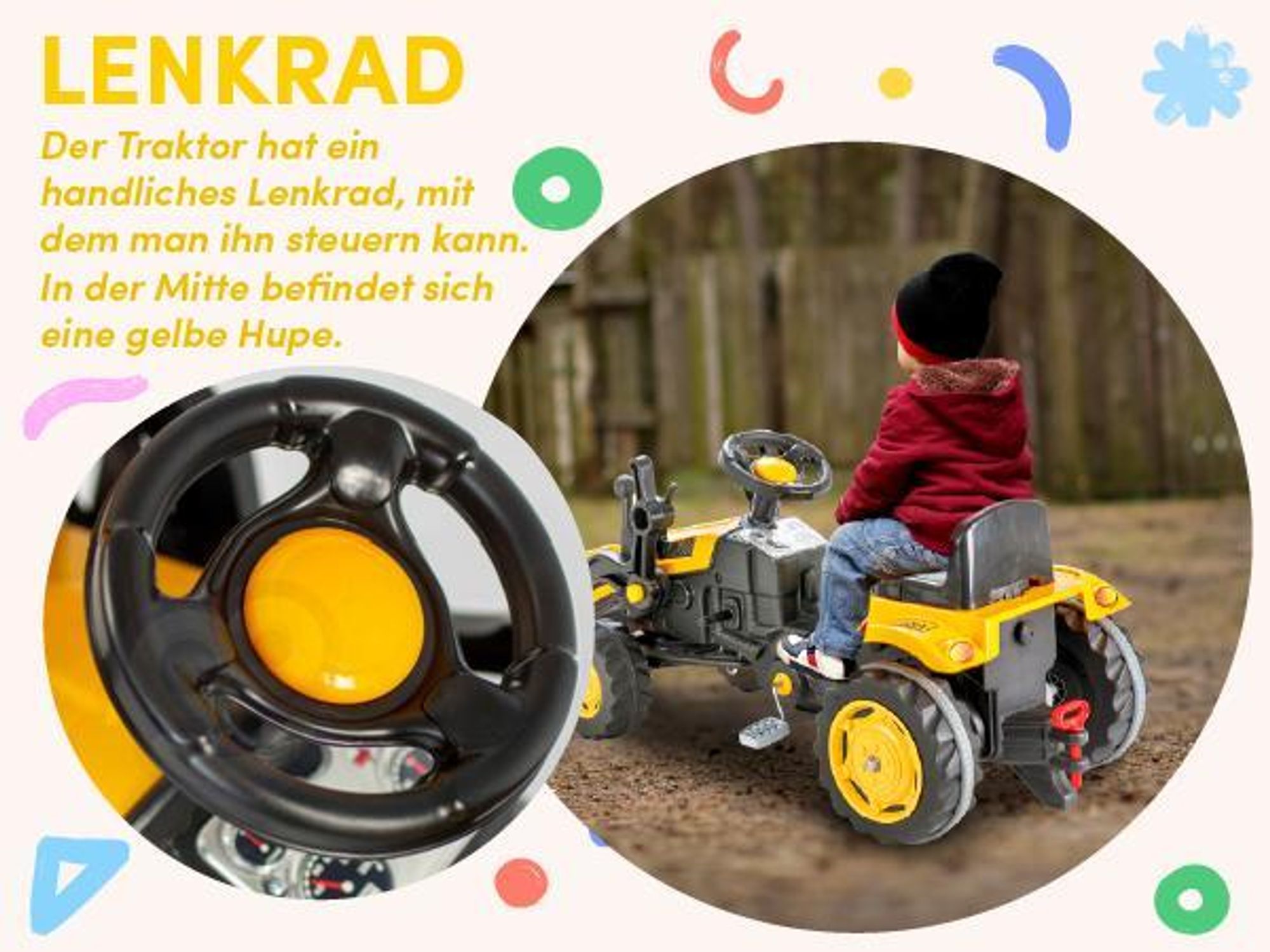 Pilsan Kindertraktor 07315 gelb, Pedale Schaufel, einstellbarer Sitz, ab 3 Jahre